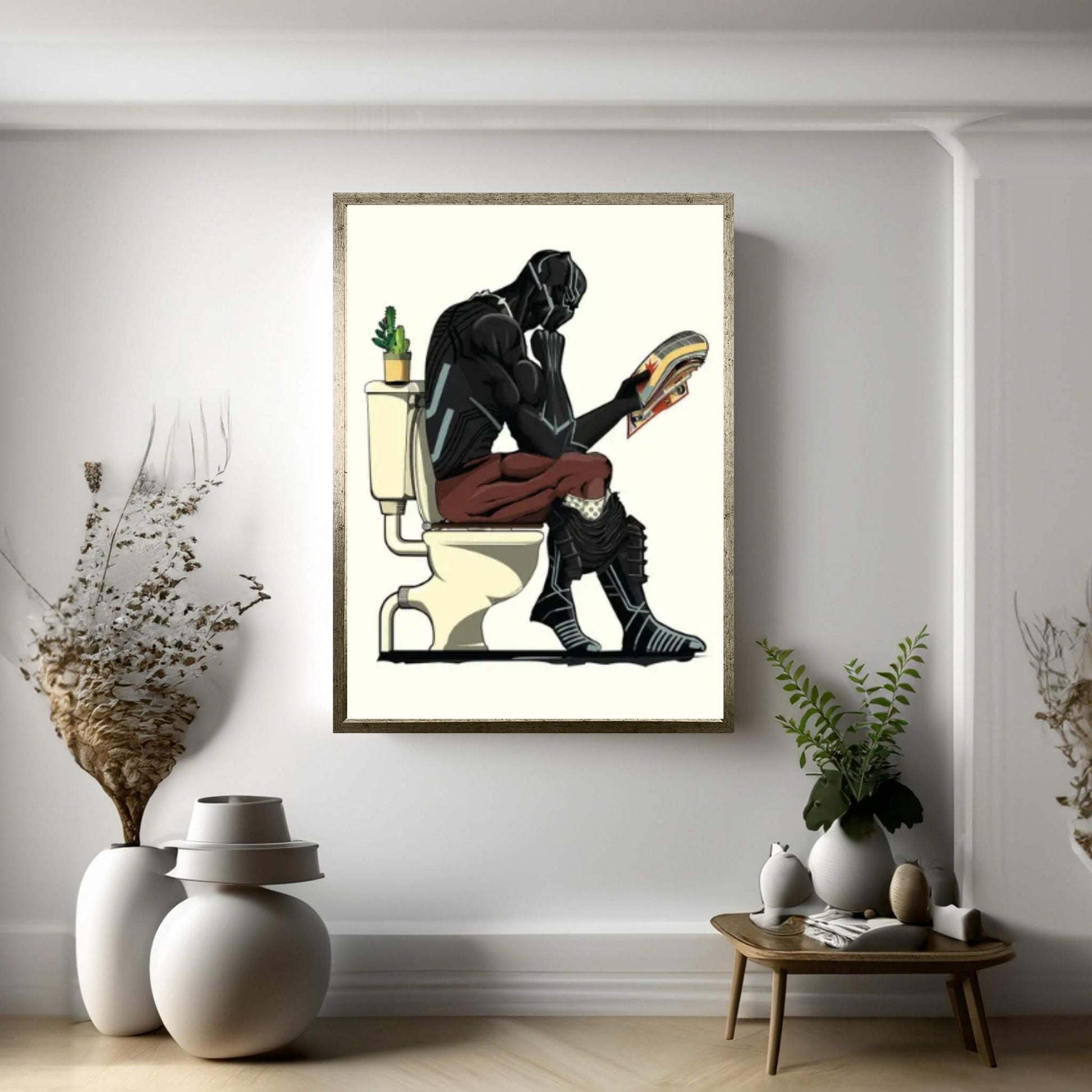 Black Panther On The Toilet Canvas Wall Art - Y Canvas