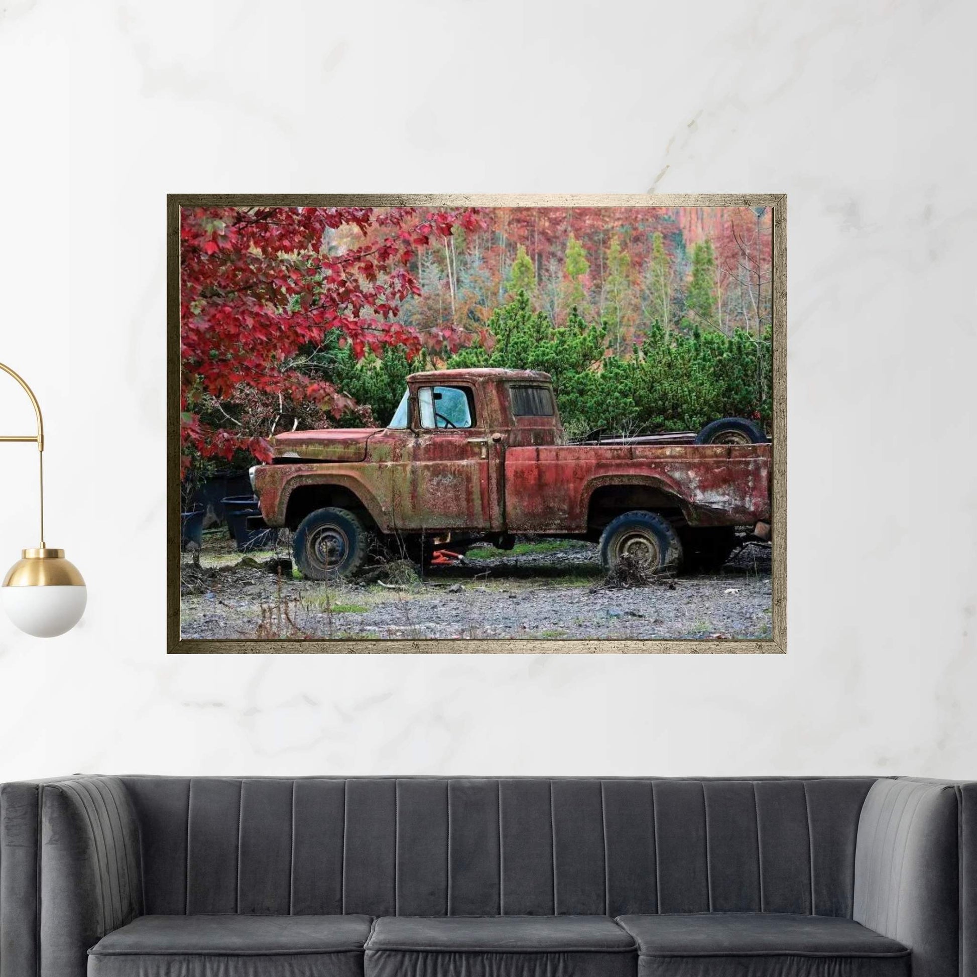 Autumn Vintage Truck Canvas Wall Art - Y Canvas