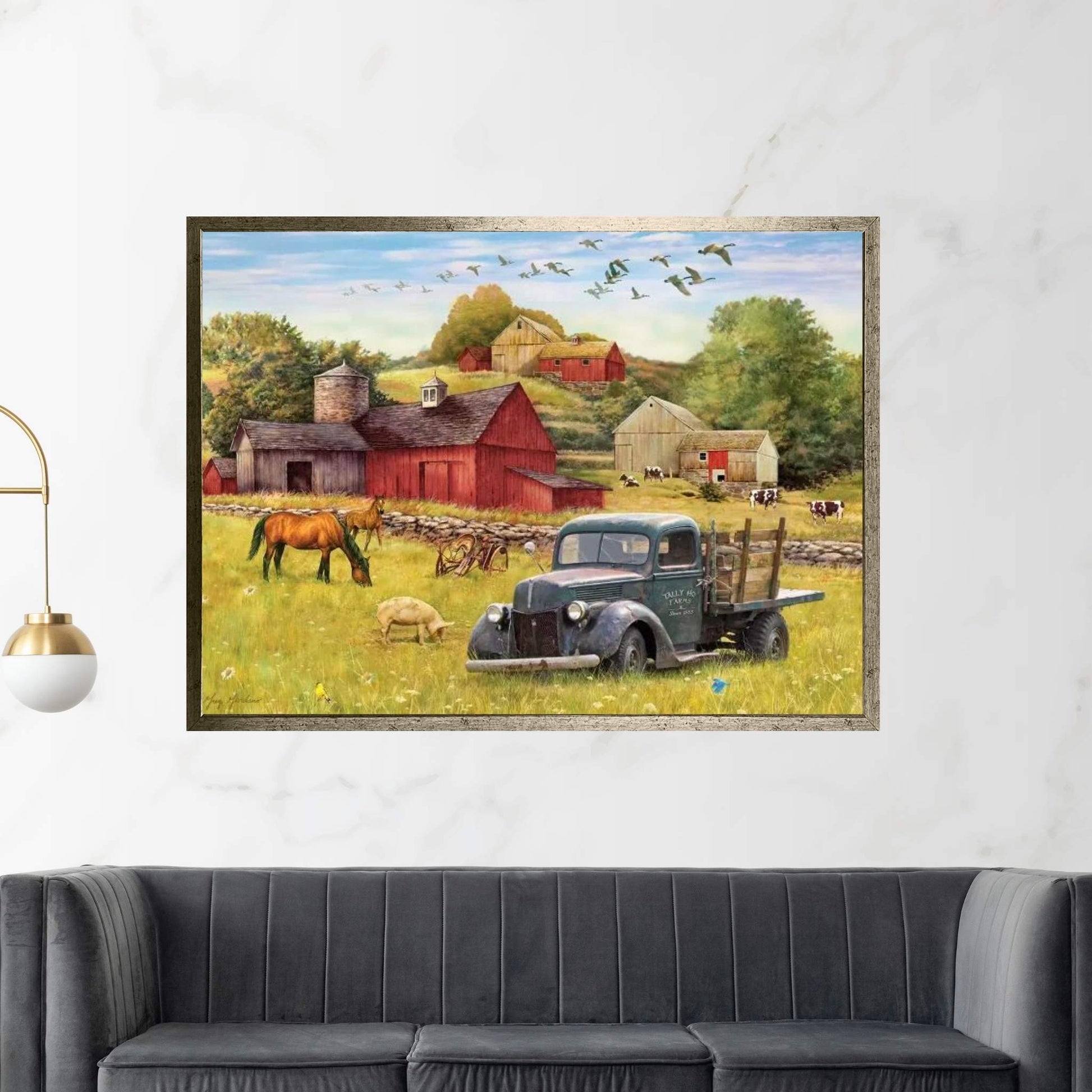 Tally Ho Farms And Truck Canvas Wall Art - Y Canvas