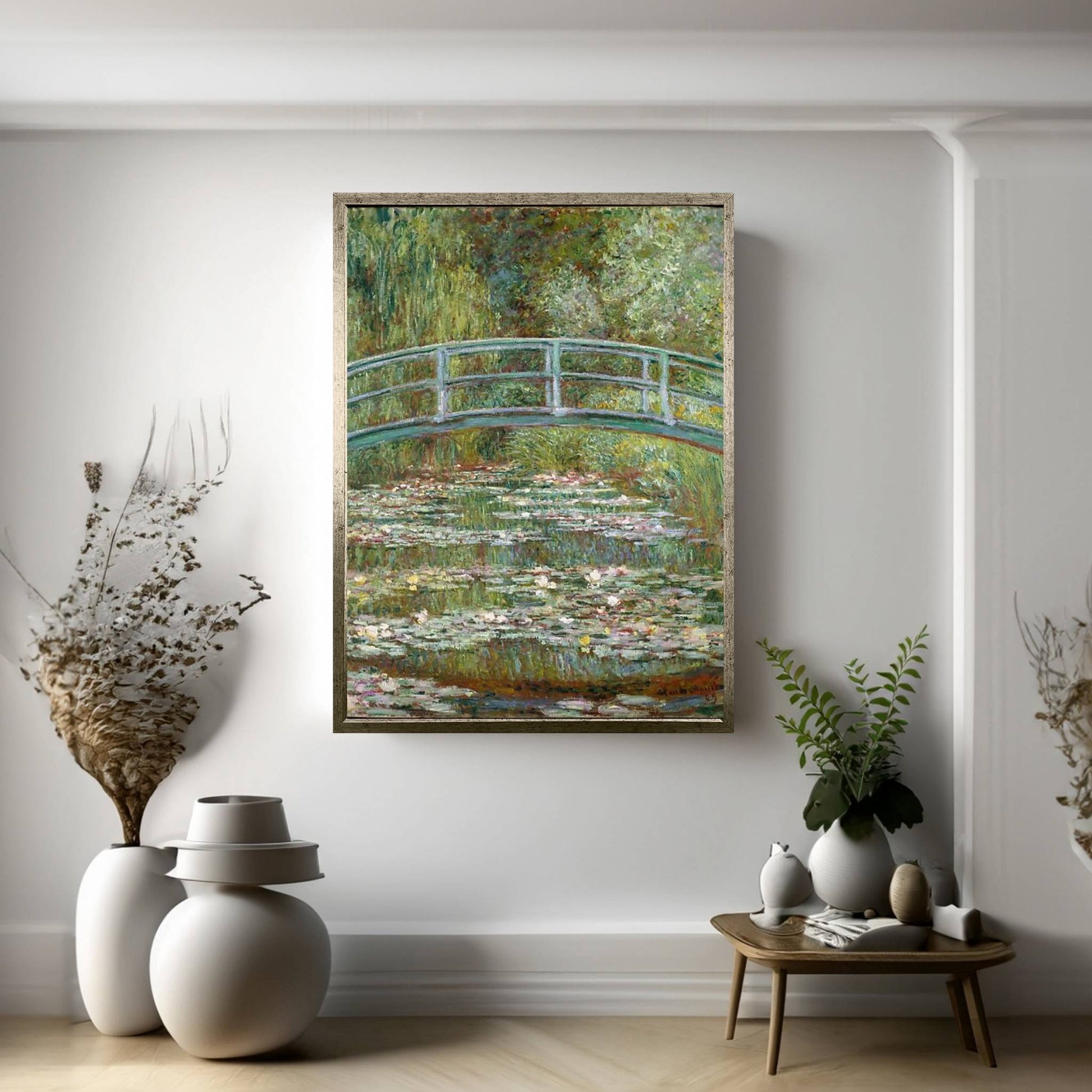 Bridge over a Pond of Water Lilies Canvas Wall Art - Y Canvas