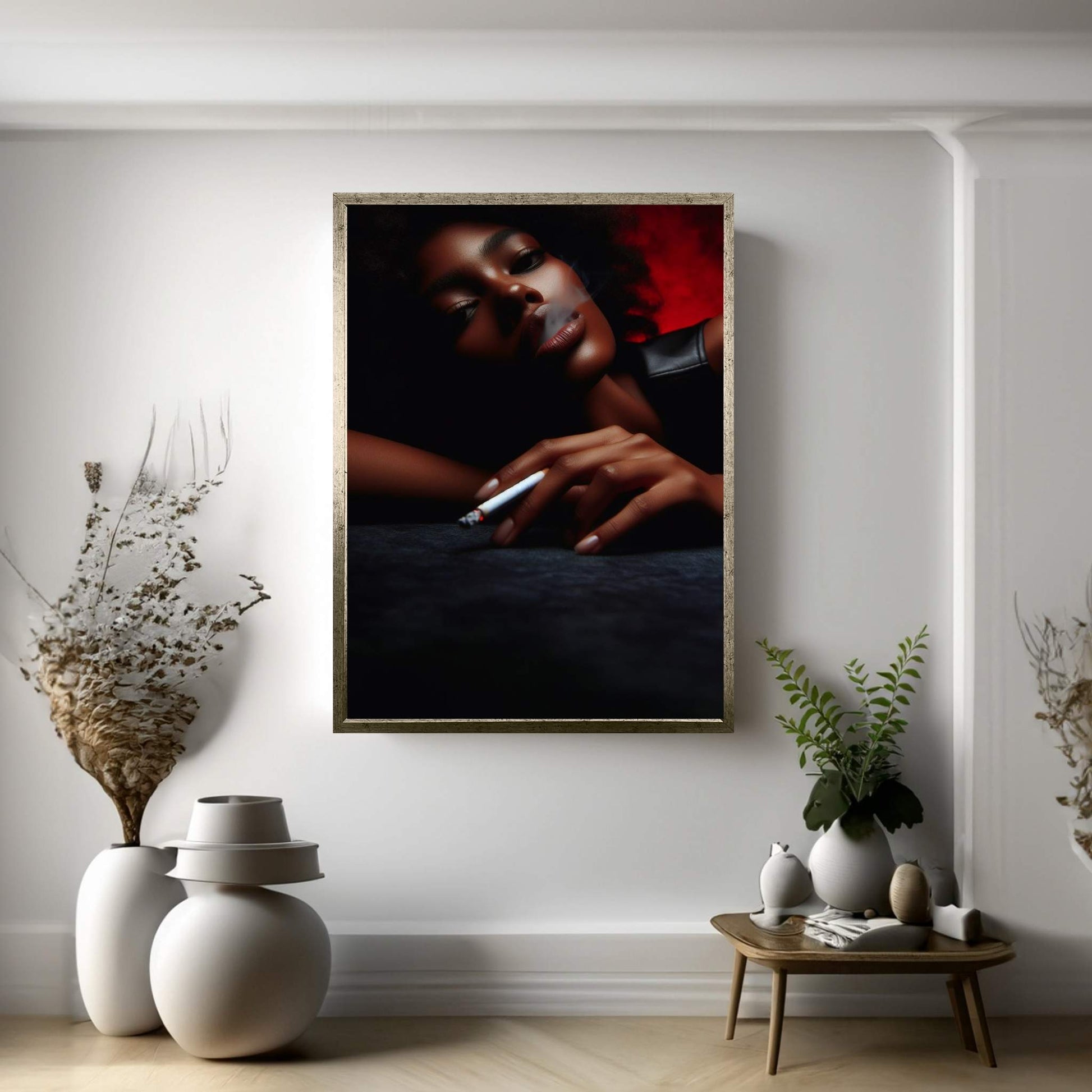 African Black Woman Smoking Canvas Wall Art - Y Canvas