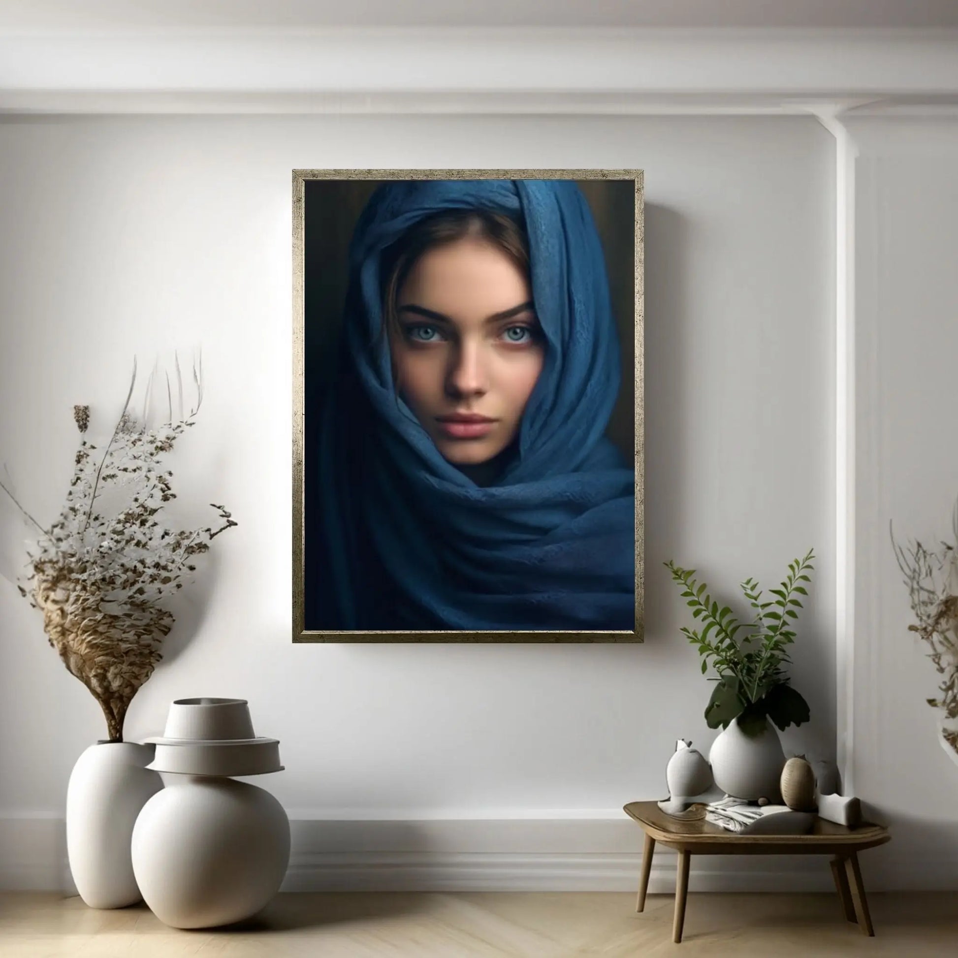 Woman Face Wall Art Print , Hijab Woman Framed Canvas, Muslim Woman Canvas, Islamic Wall Art, Islamic Holy Wall Art - Y Canvas