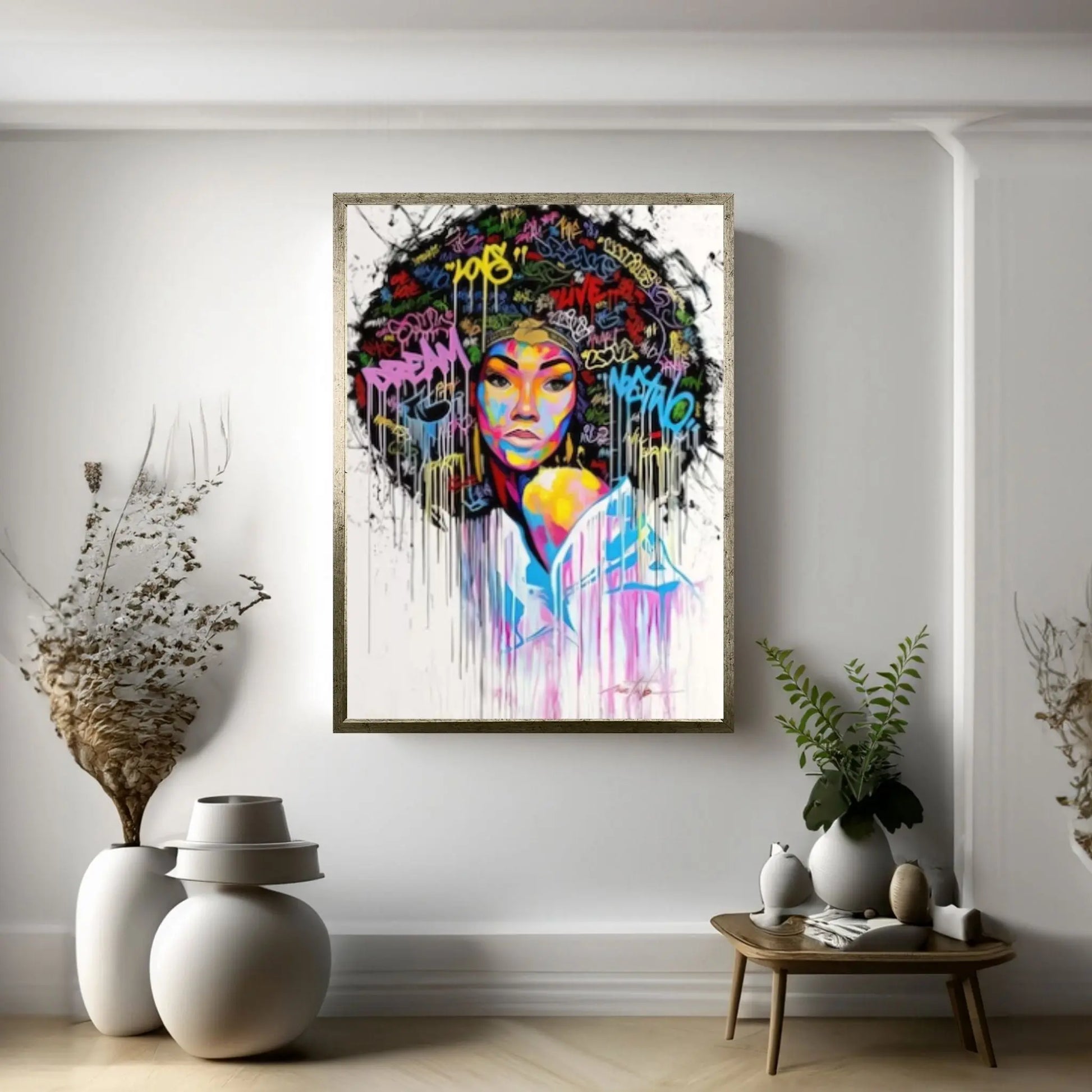 Banksy Poster, Colourful Canvas, Banksy Graffiti Art Print, African Woman Graffiti Wall Art, Famous Mural Quote Canvas Wall Art - Y Canvas