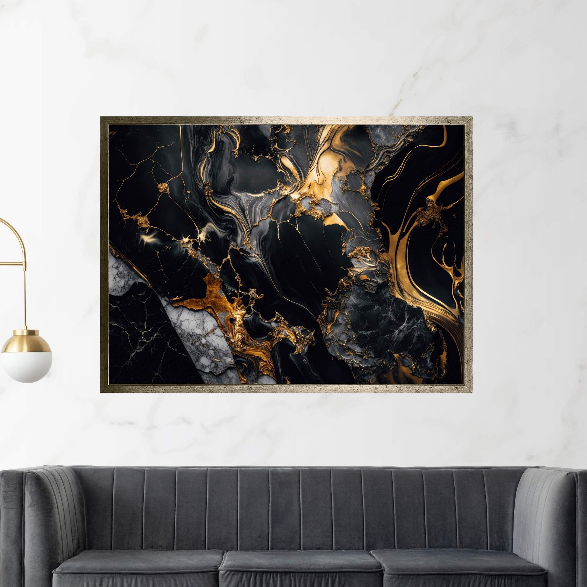 Abstract White Gold Black Marble Canvas Wall Art Home Decor - Y Canvas