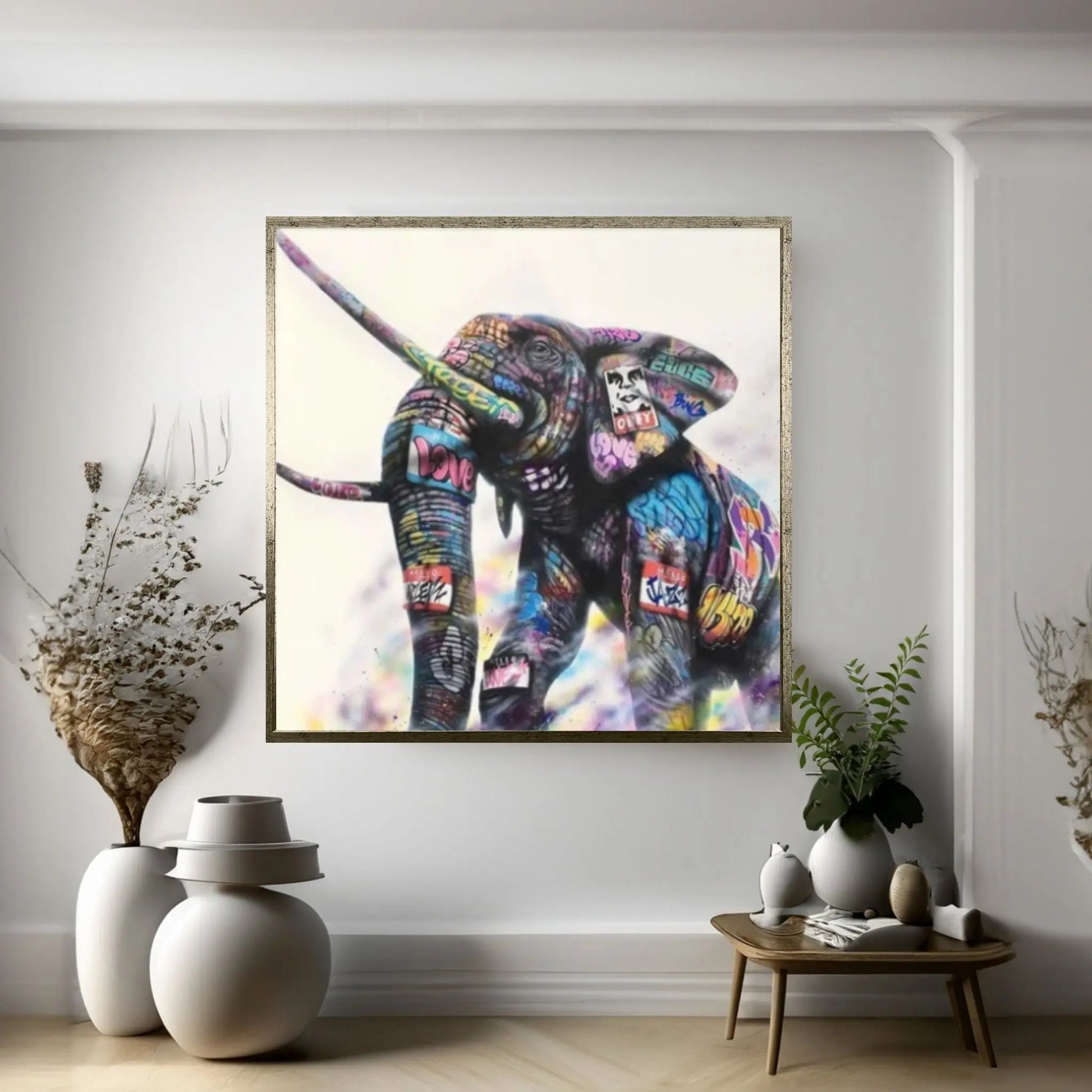 Banksy Canvas Wall Art,Banksy Street Art, Banksy Graffiti Poster, Banksy Elephant Canvas Art - Y Canvas