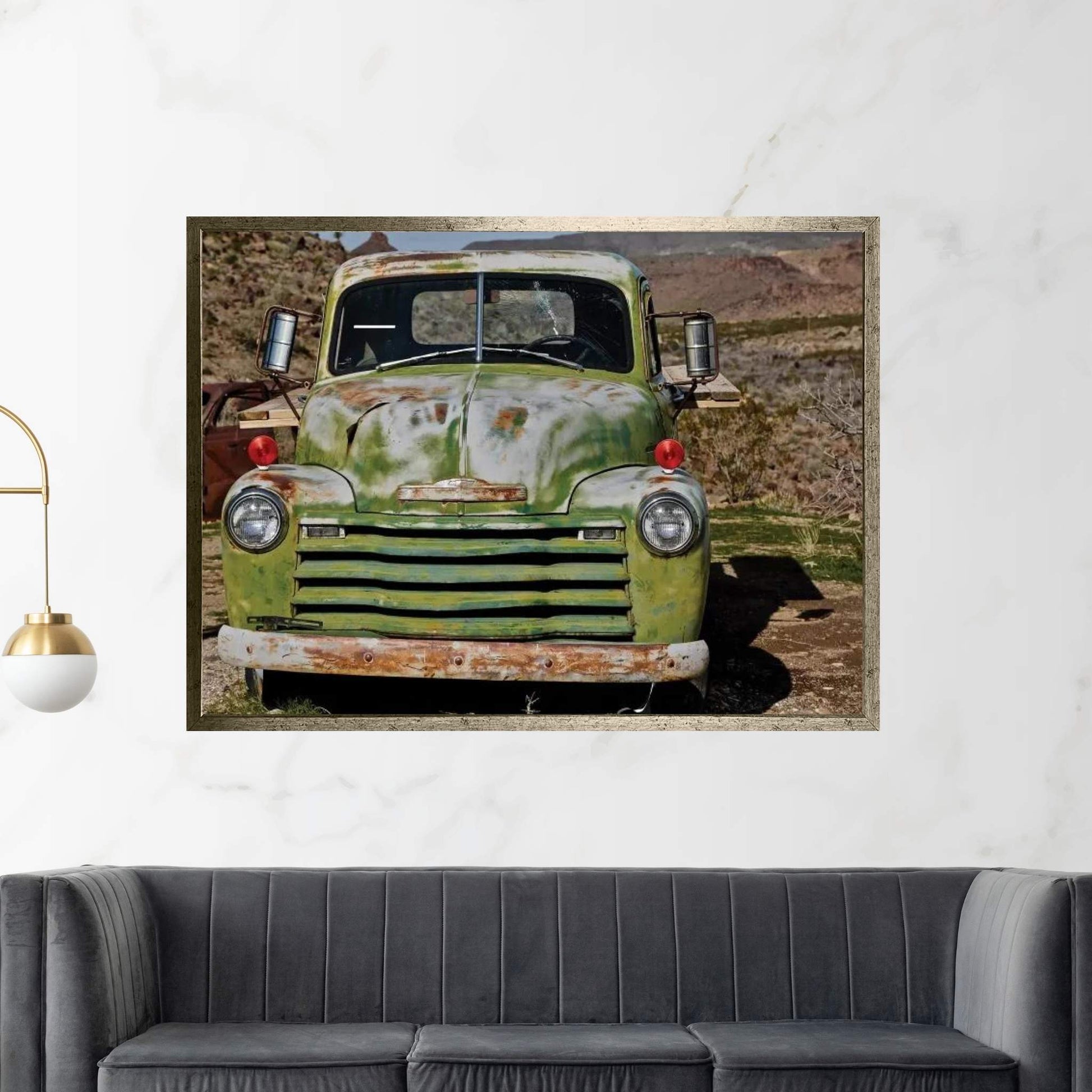 Green Chevorlet Route 66 Canvas Wall Art - Y Canvas