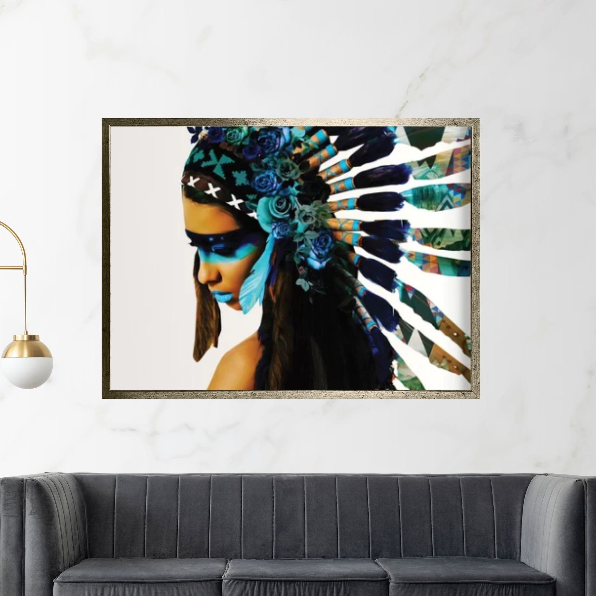 Native American turquoise and white background - Y Canvas