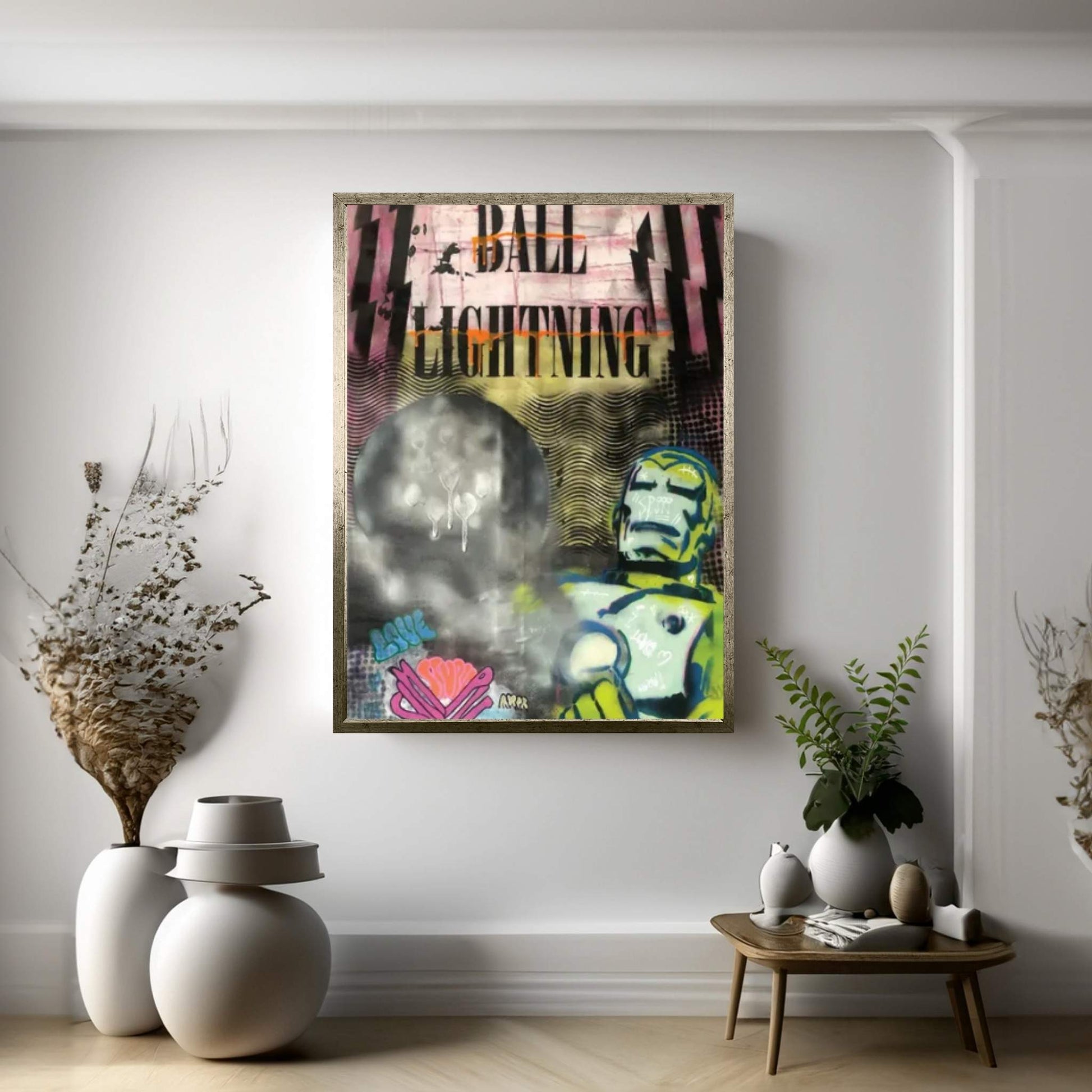 Comics Ball Lightning Ironman Graffiti Throwup Canvas Wall Art - Y Canvas