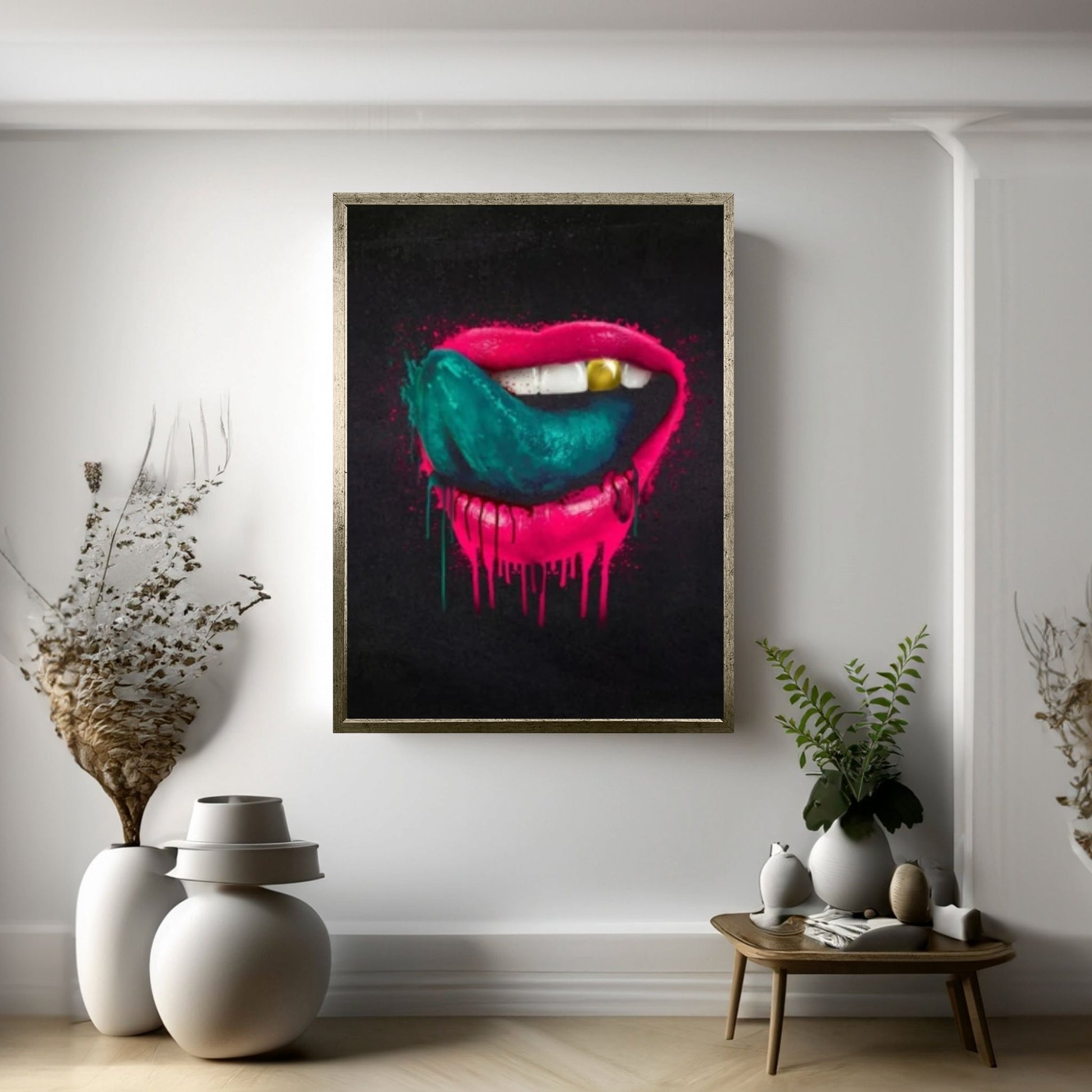 Large Sexy Lips Print on Canvas, Christmas Gift, Floating Frame Option - Y Canvas