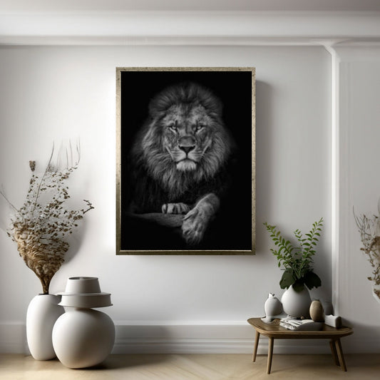 African Lion Canvas Wall Art, black and white lion Canvas Print - Y Canvas