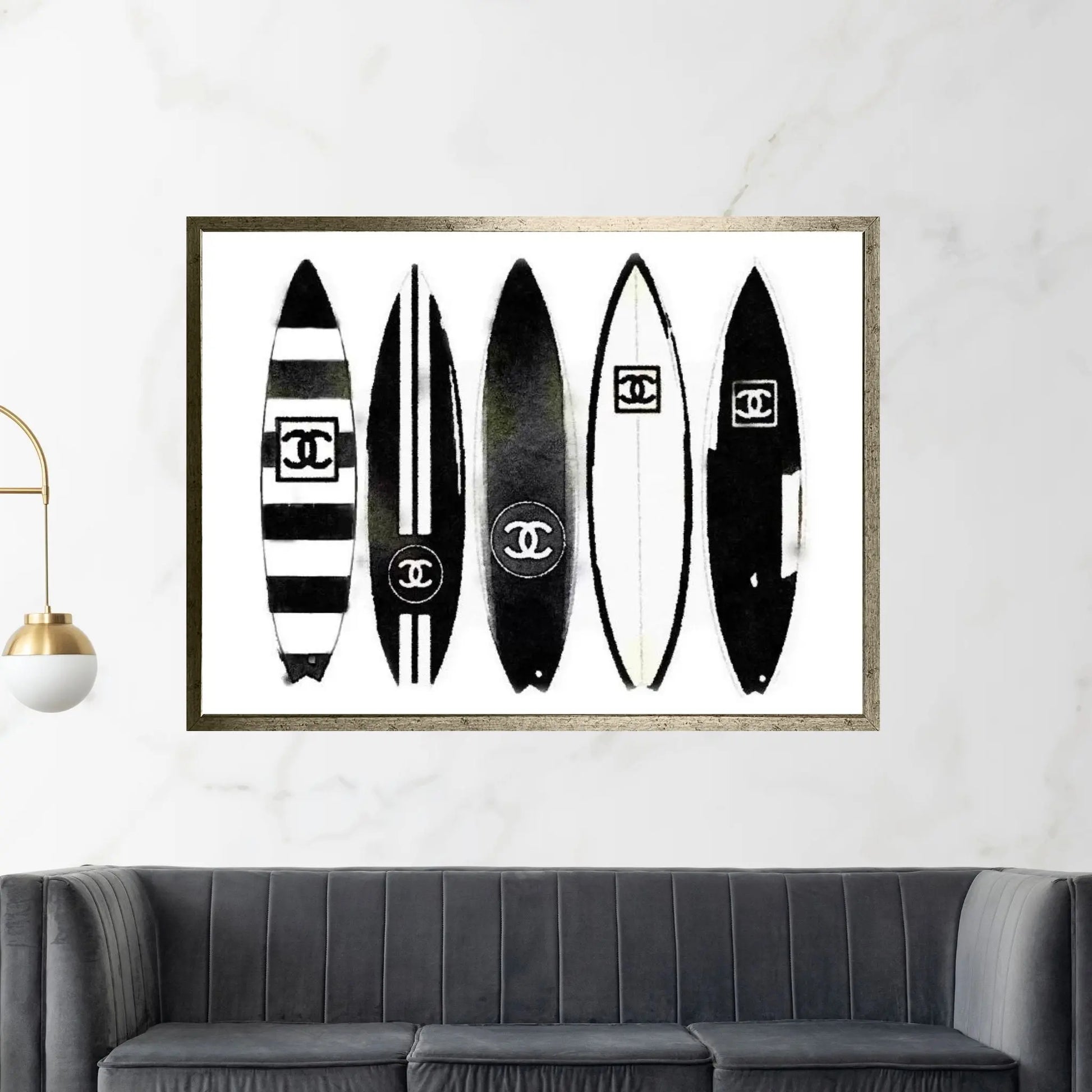 Surf Black & White Canvas Wall Art - Y Canvas