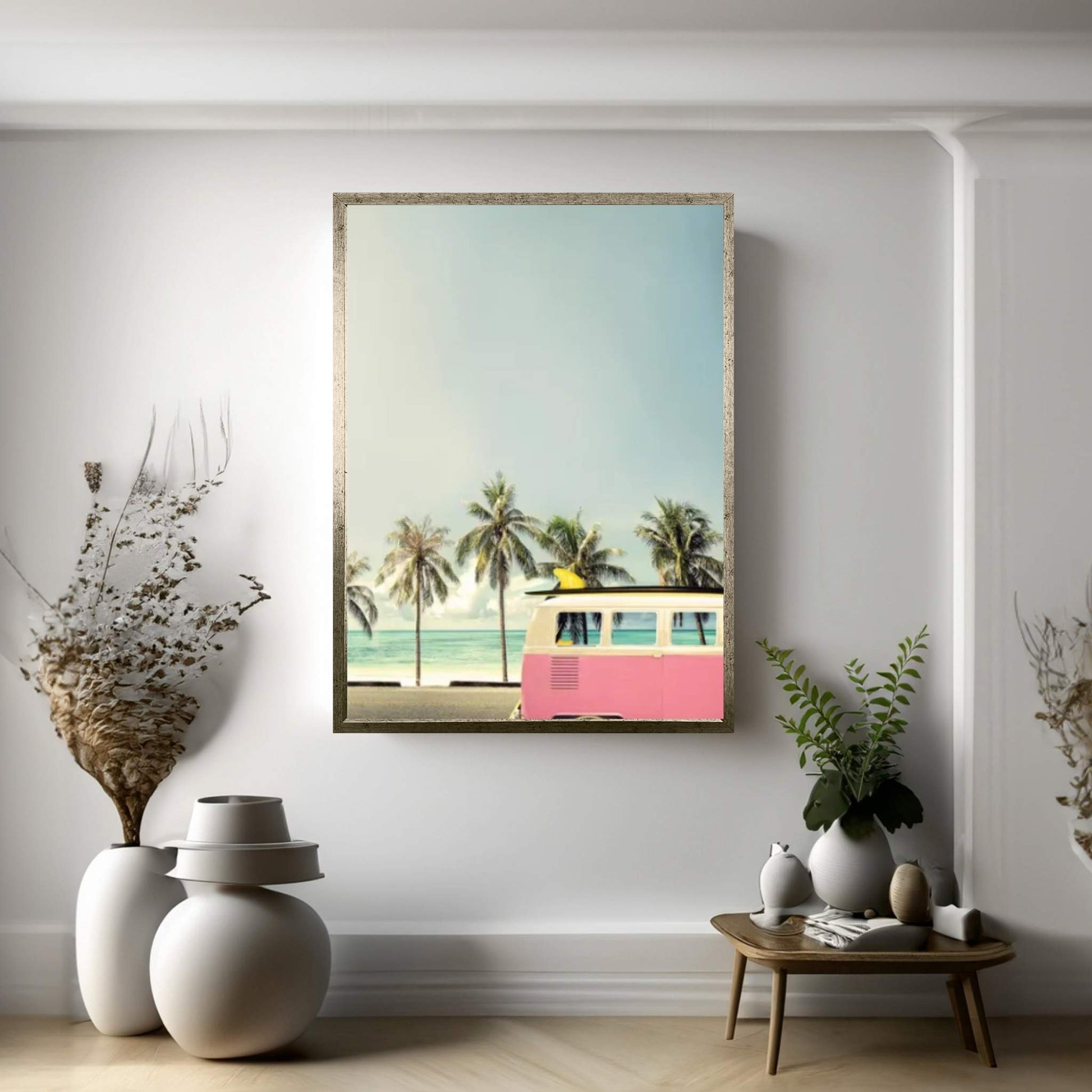 Surf Bus Pink Canvas Wall Art - Y Canvas