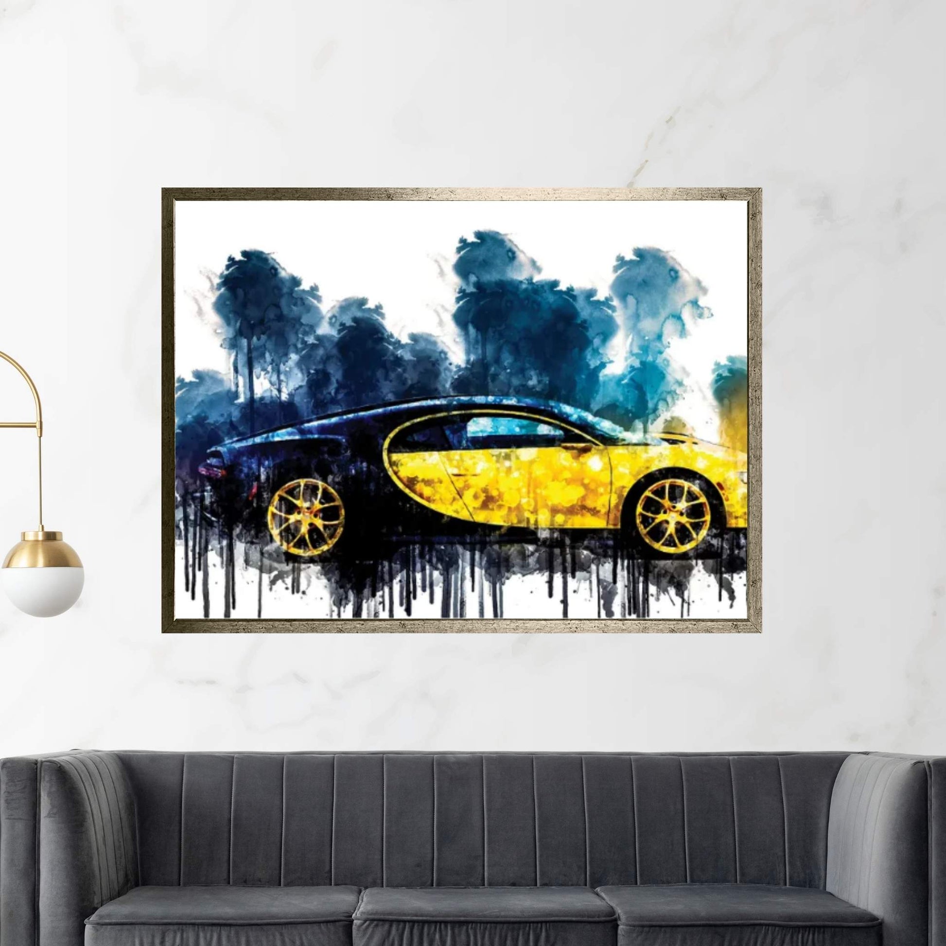 2018 Bugatti Chiron Yellow And Black Vehicle CDXLVI Canvas Wall Art - Y Canvas