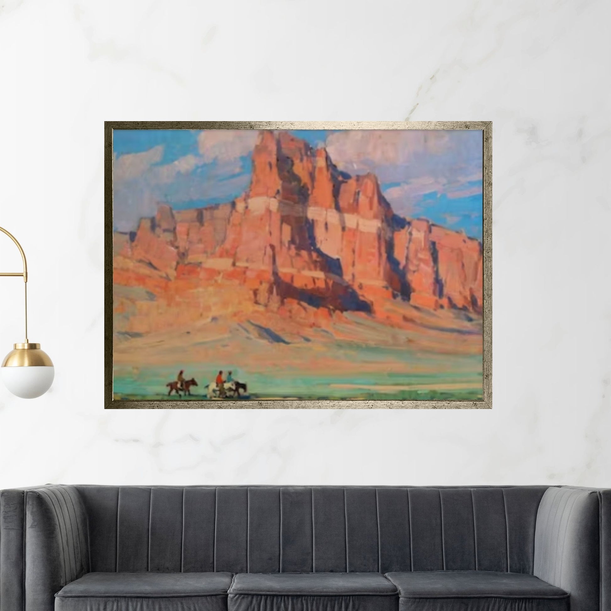 Vintage Arizona Landscape Oil Canvas Wall Art Painting / Grand Canyon Canvas Western American Painting/ Horse Riding Western Wall Art Print - Y Canvas