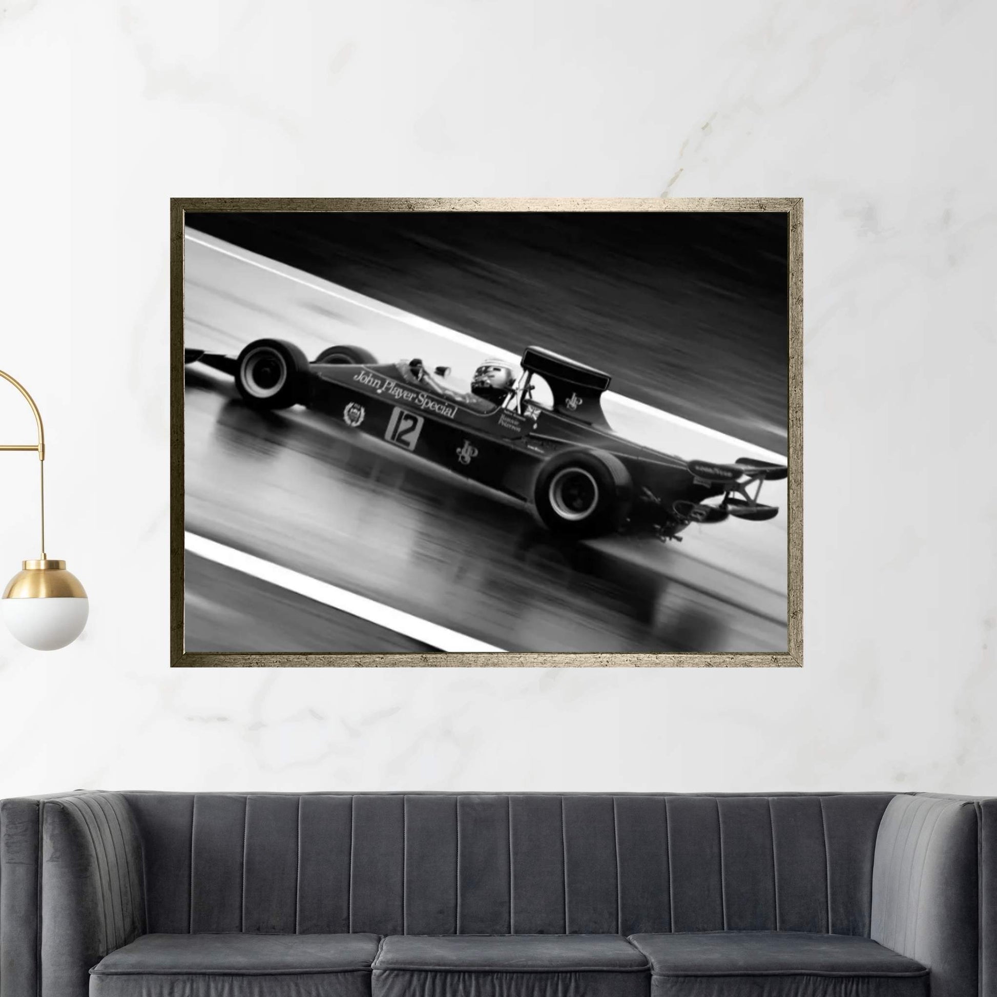 F1 Wet Track Grayscale Canvas Wall Art - Y Canvas