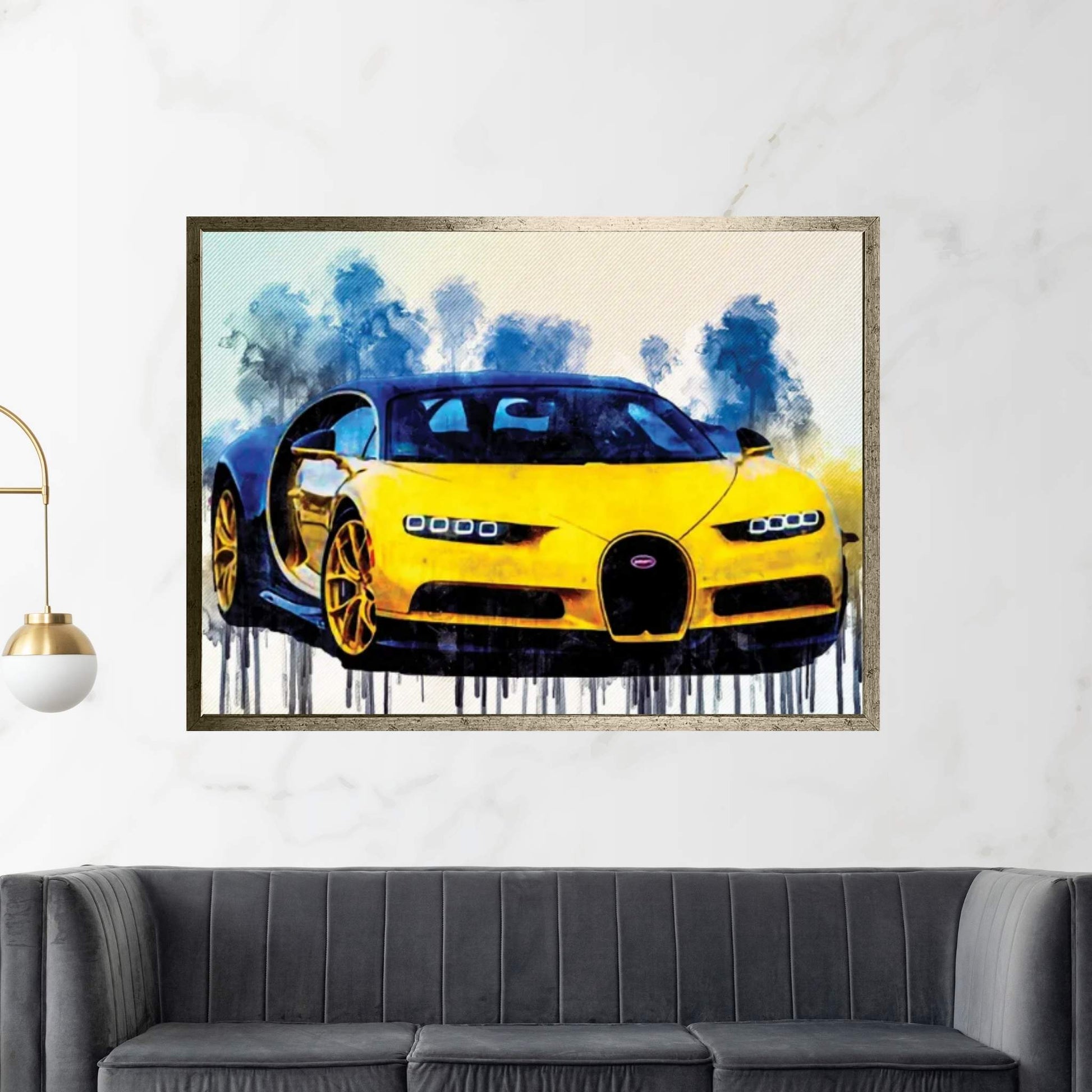 Bugatti Chiron 2017 Yellow Chiron Hypercar Canvas Wall Art - Y Canvas