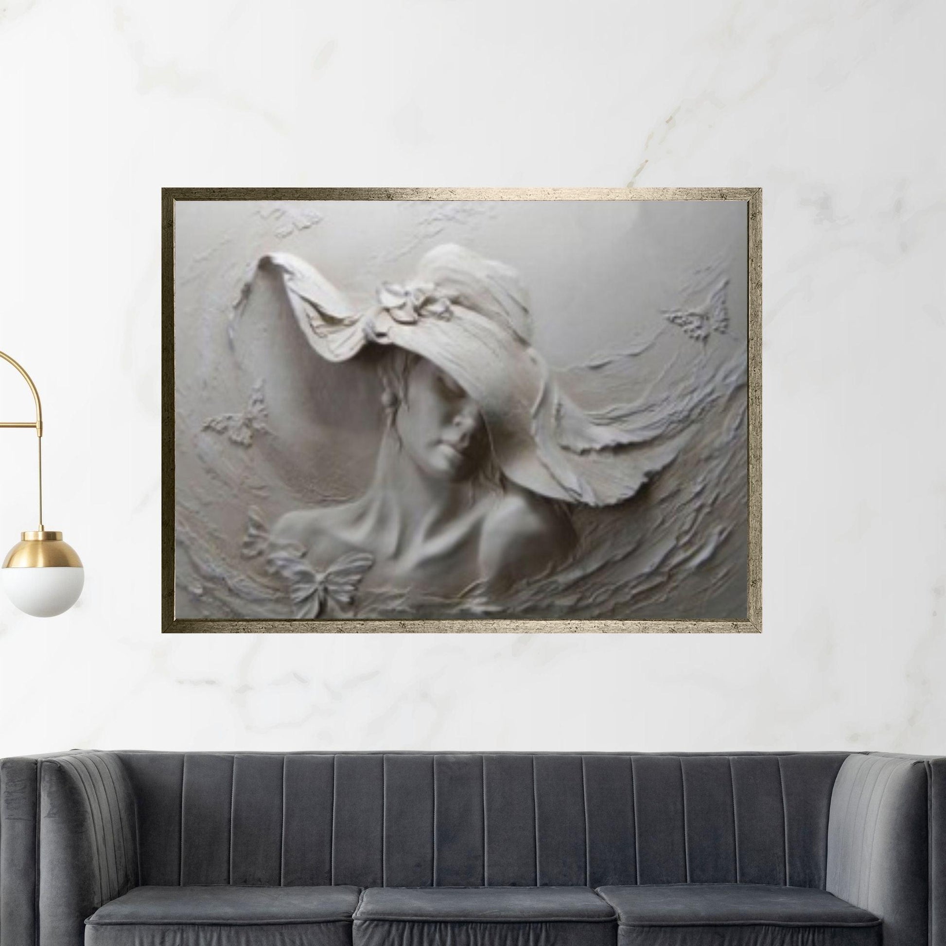 Woman Portrait Woman in Hat Canvas Wall Art, Stone Woman Canvas Print, Woman in Hat Wall Art - Y Canvas