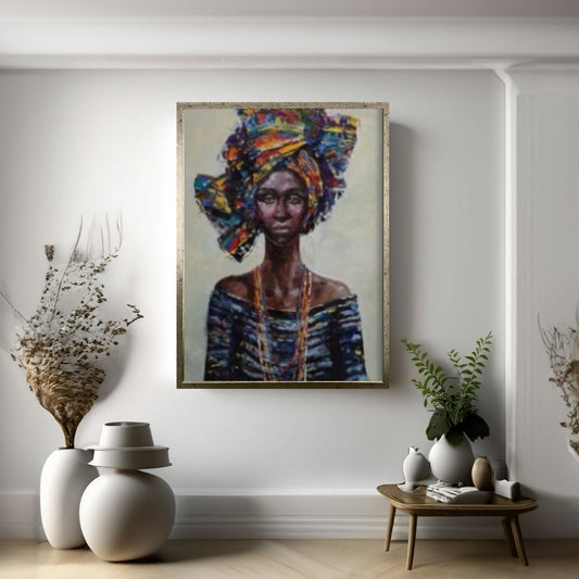 American Afro Black Woman Portrait, African Woman Makeup Wall Art - Y Canvas