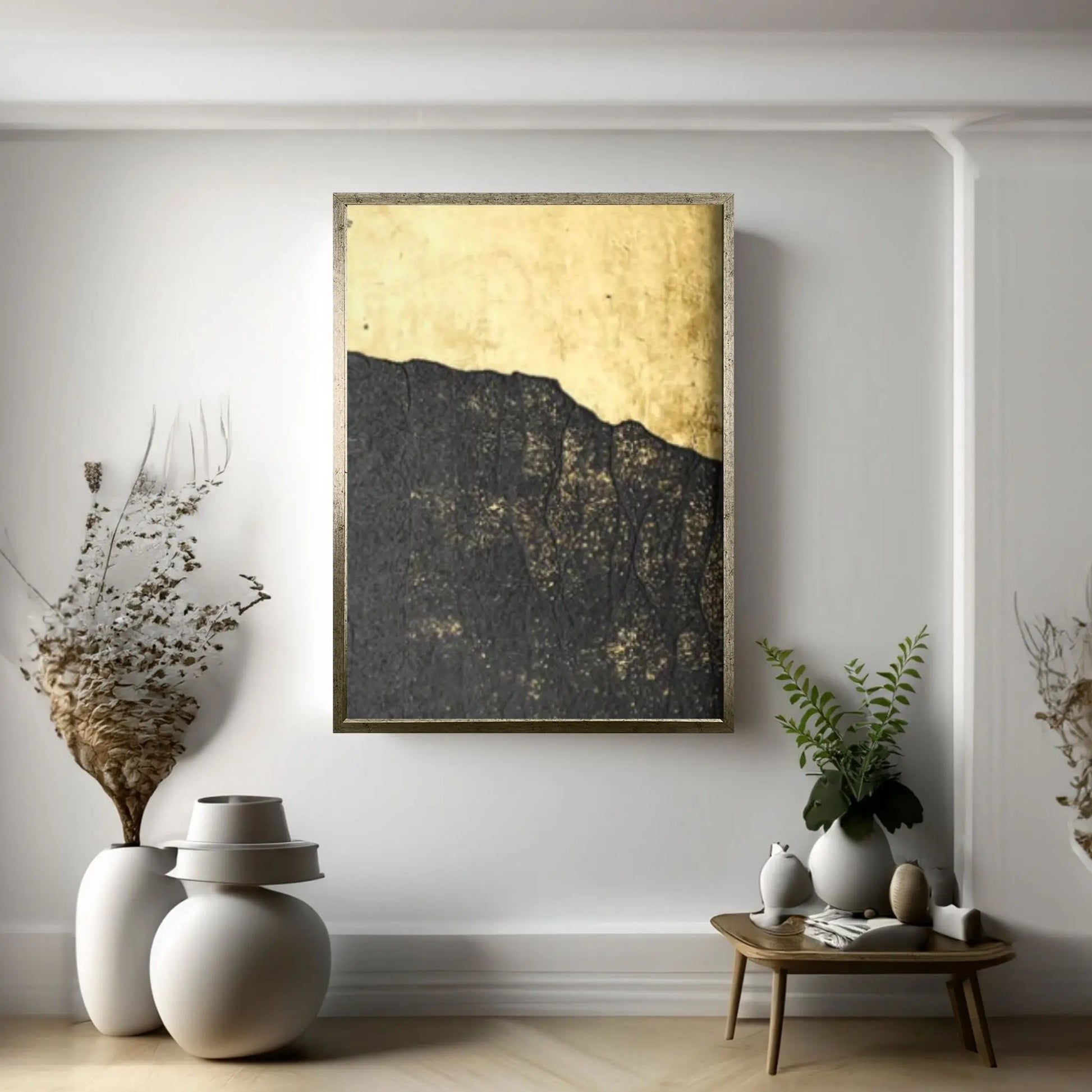 Abstract Gold Leaf Landscape Oil Painting on Canvas Gold Foil Texture Acrylic Canvas Wall Art Print Poster - Y Canvas