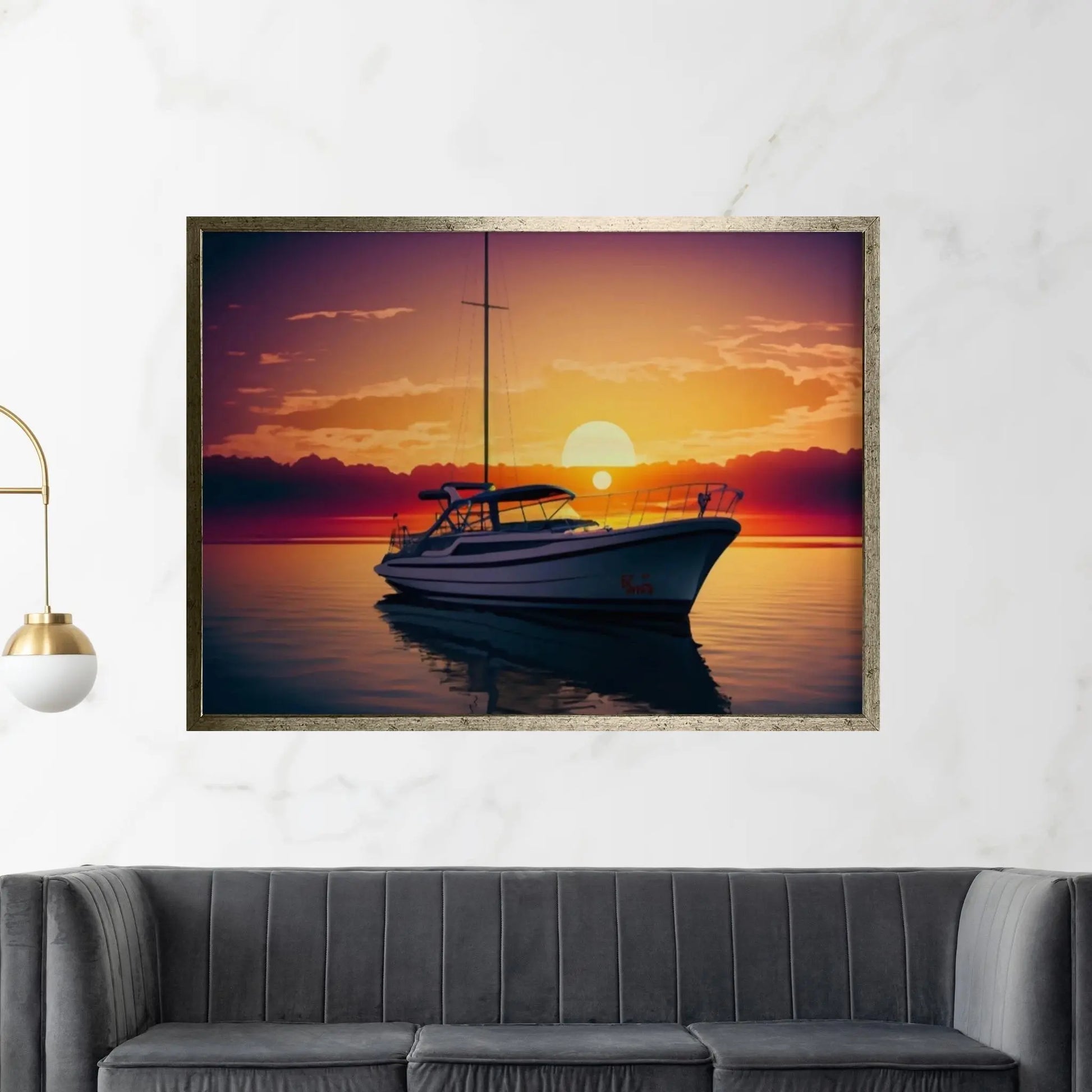 Sunset and Boat Canvas Wall Art, Home Decor Landscape Art Print - Y Canvas