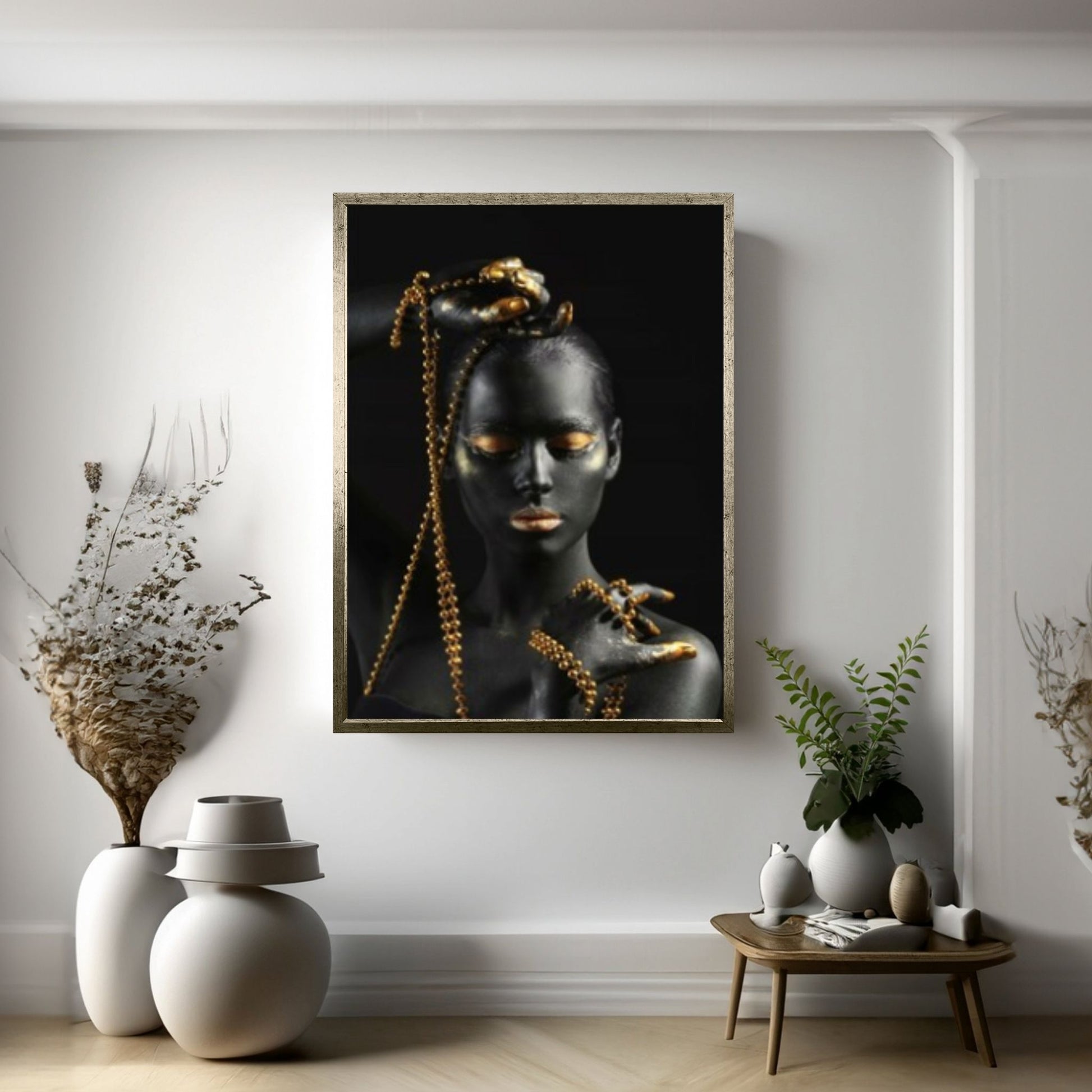 Gold Detailed Woman Canvas Wall Art, Gold Chain Canvas, Beautiful Woman Canvas Art - Y Canvas