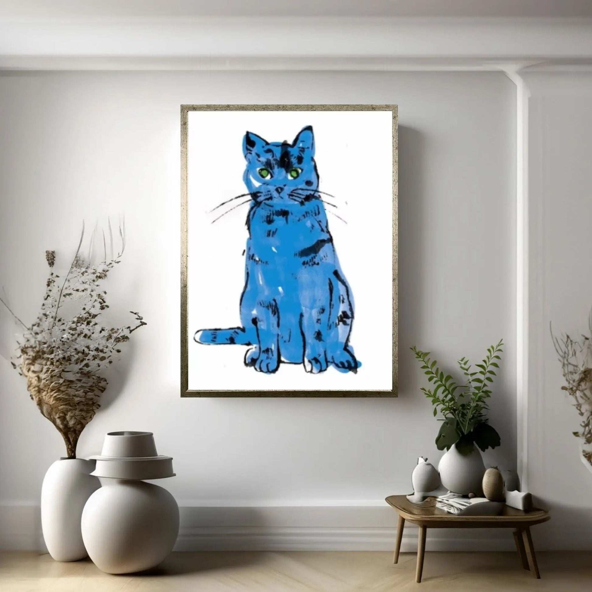 Andy Warhol Blue Cat Pop Art Canvas Wall Art Poster, Line Art wall Decor, Cat Sam poster - Y Canvas