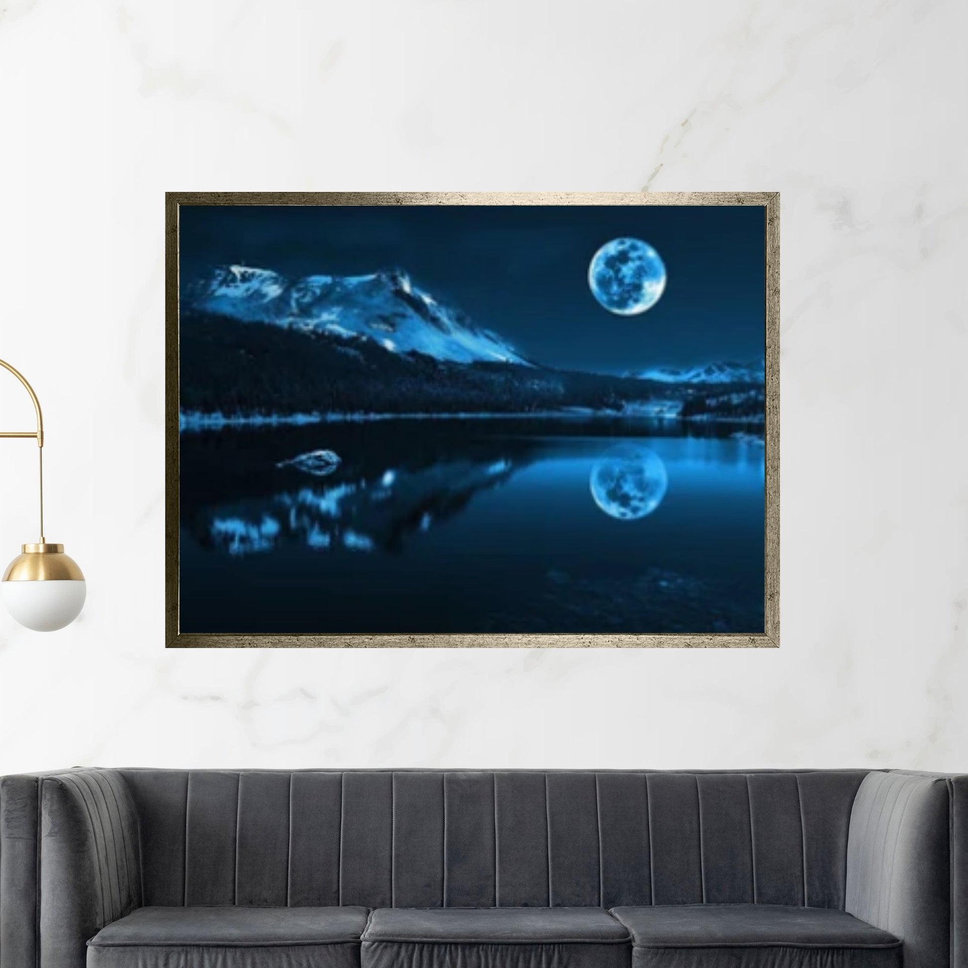 Moon over the Sea, Sea Sparkle Print on Canvas, Modern Wall Art - Y Canvas