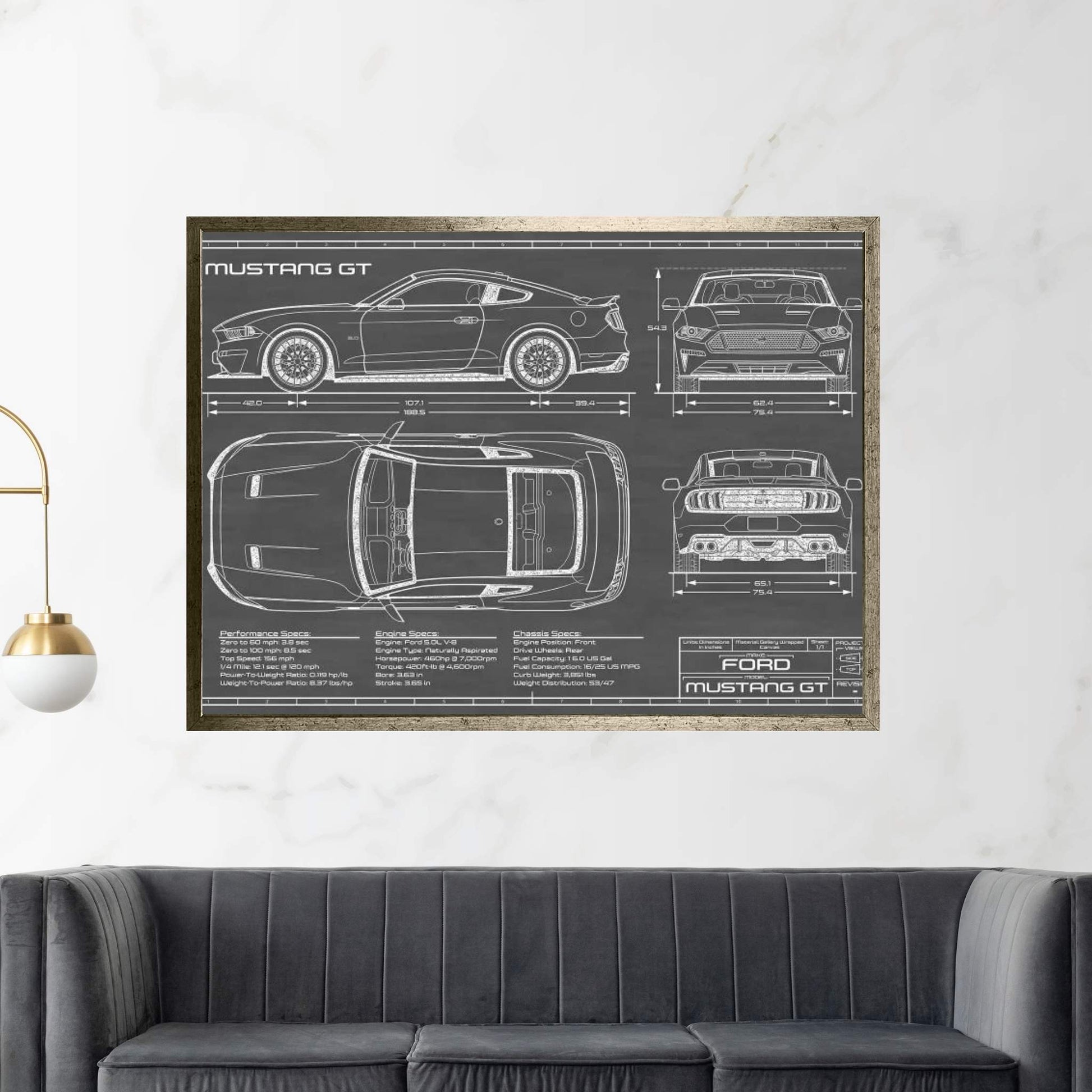 Mustang GT (2018-2020) Black Canvas Wall Art - Y Canvas