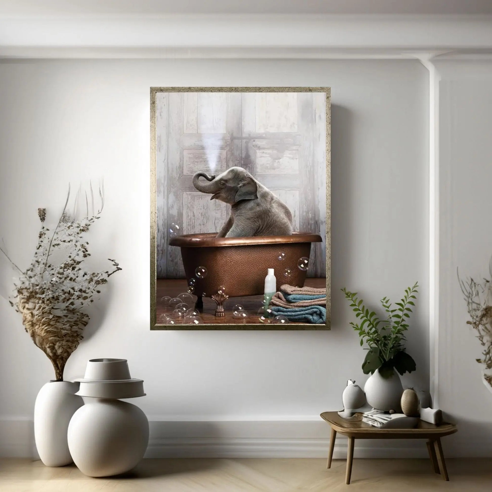 Elephant In The Tub Canvas Wall Art - Y Canvas