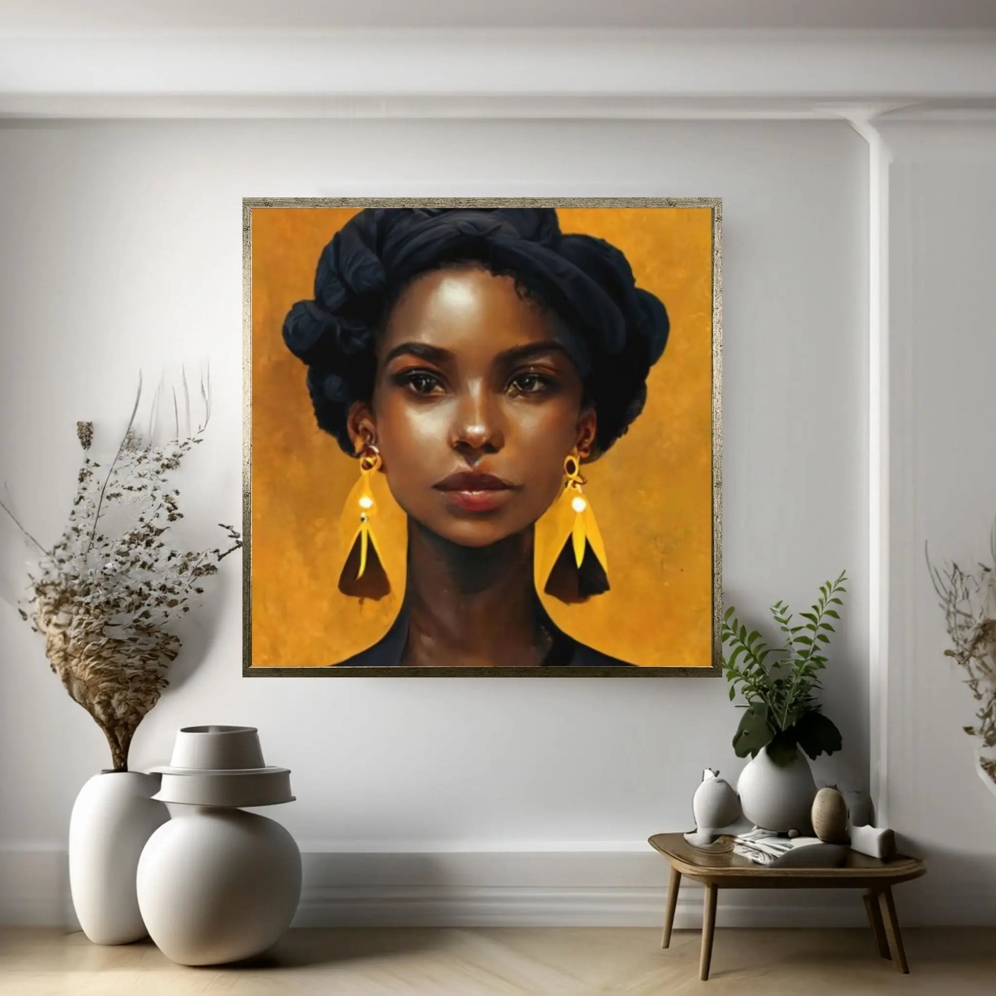 Black woman head flowers Canvas wall art,Black art, Black girl print, flower woman painting, Girl Flowers Poster - Y Canvas