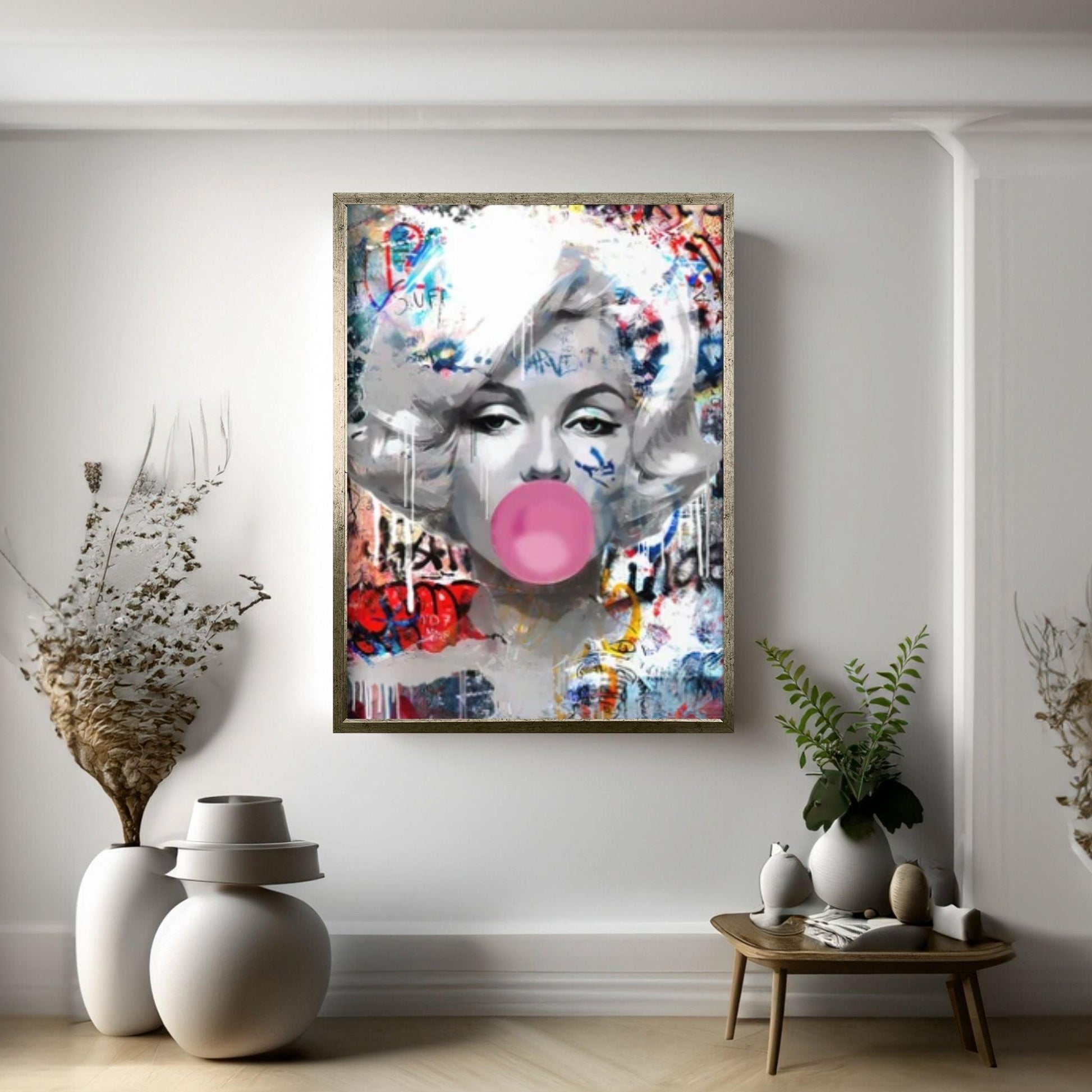 Marilyn Monroe Wall Art Canvas, Monroe Pink Bubble Gum Art Poster, Printed Picture Decoration - Y Canvas