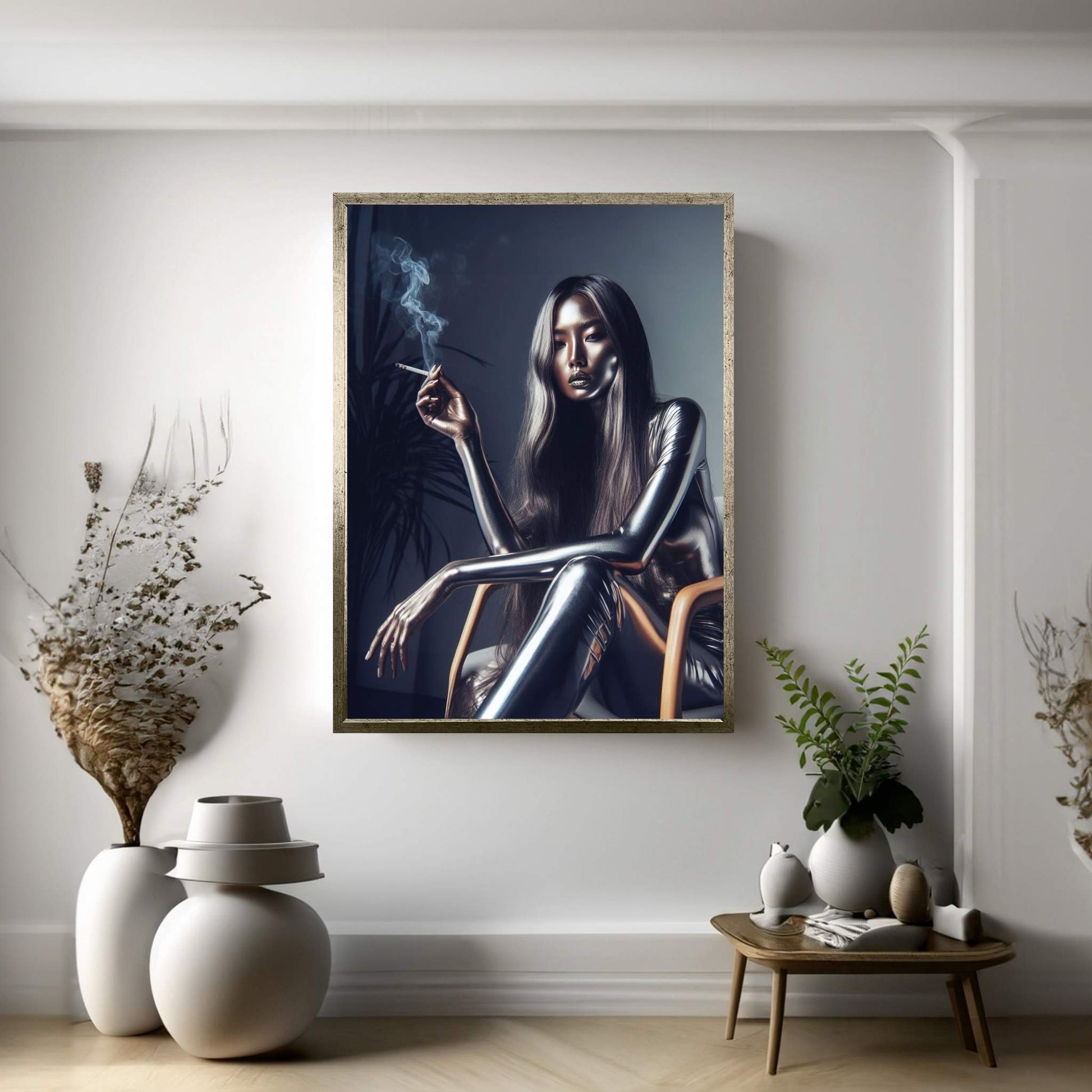 Metalic Robotics Smoke Woman Canvas Wall Art - Y Canvas