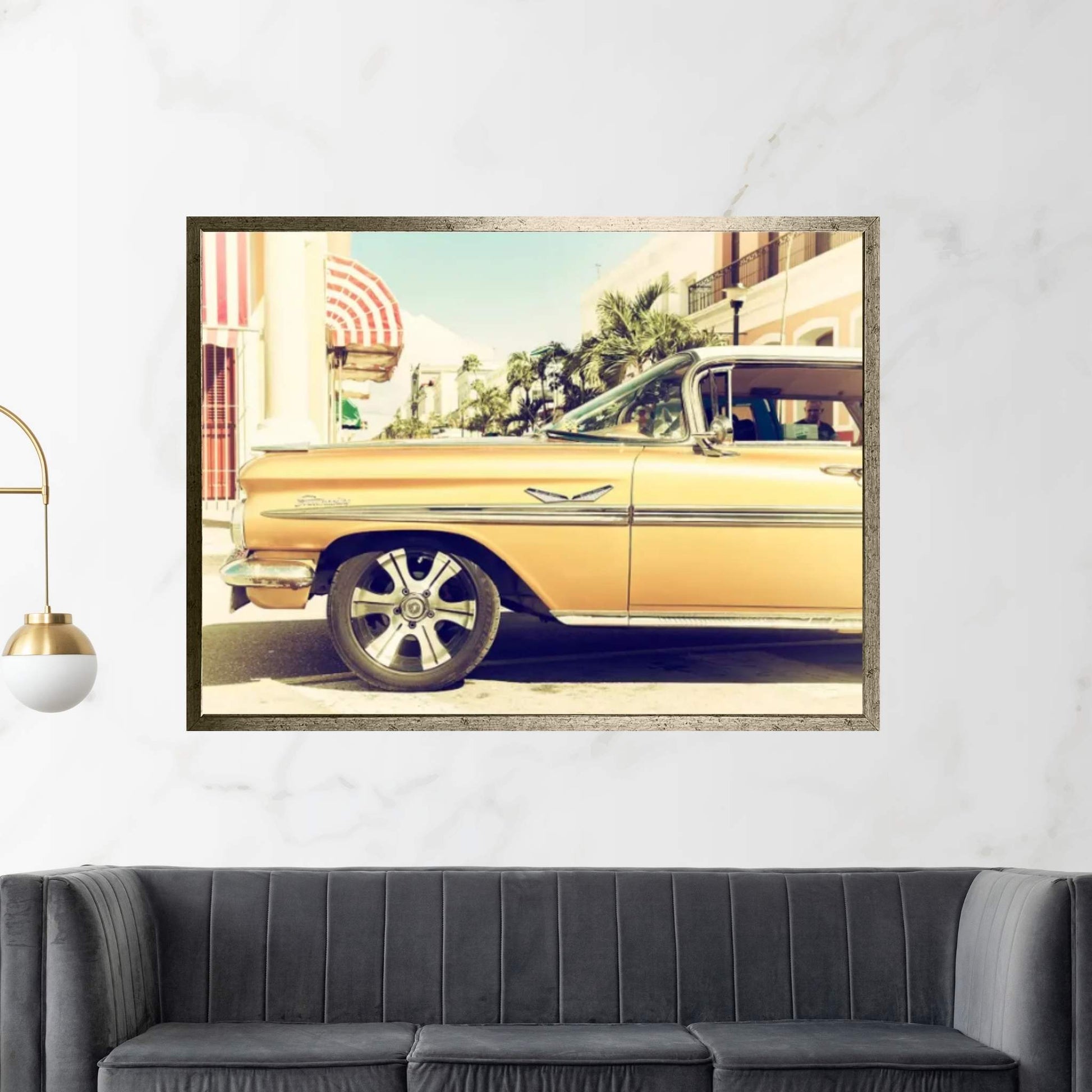 Vintage Yellow Car Canvas Wall Art - Y Canvas