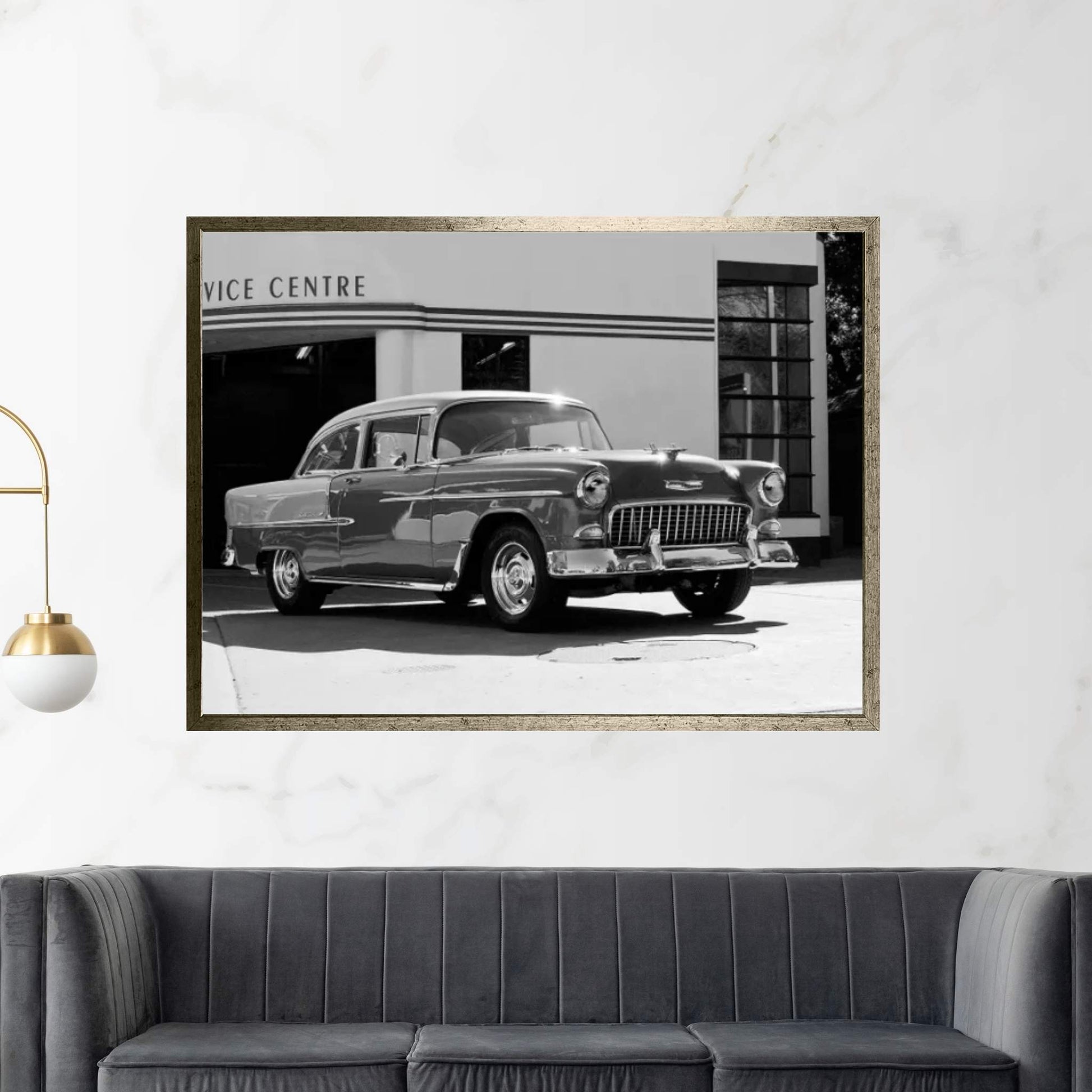 1955 Chevy Bel Air, Black &White Canvas Wall Art - Y Canvas