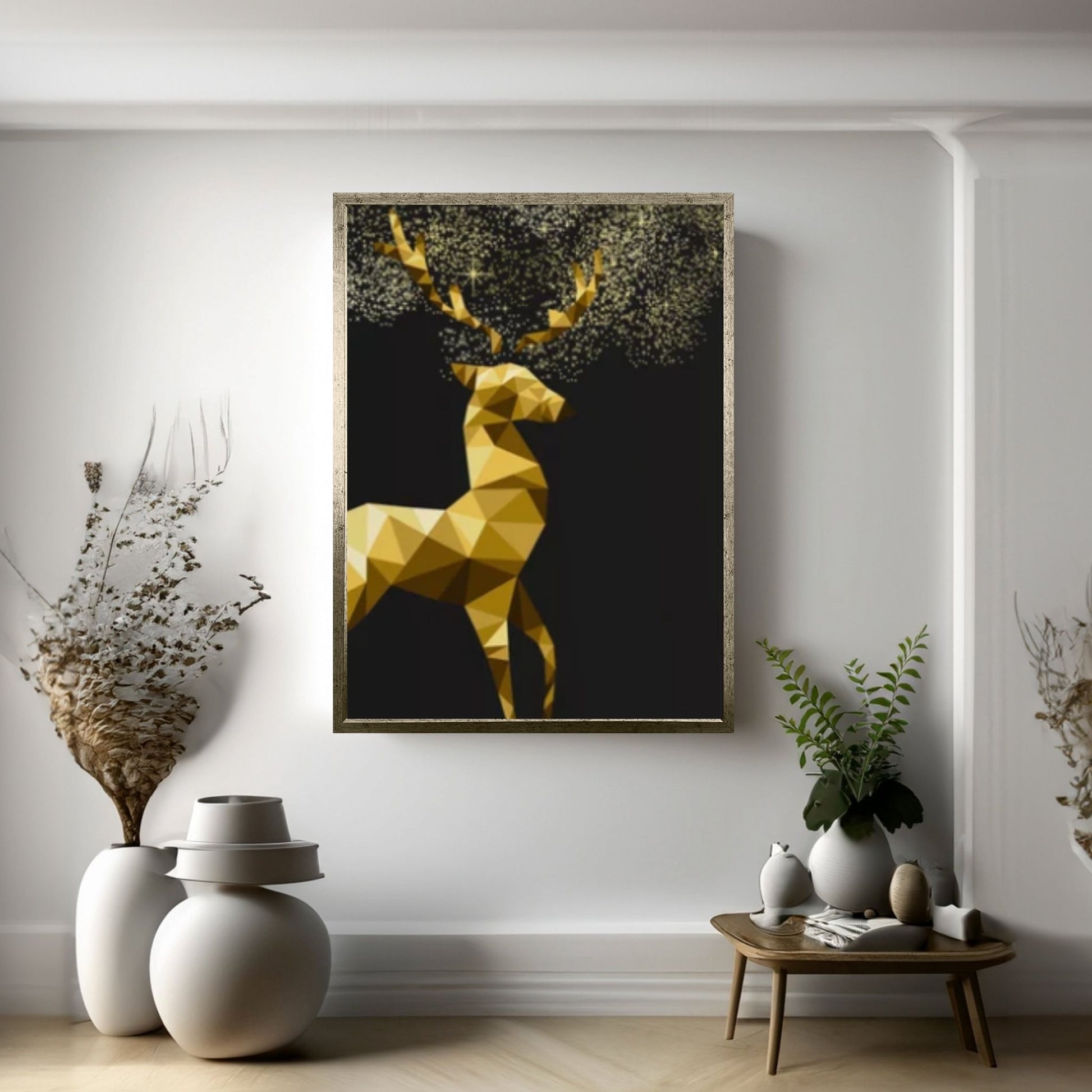 Gold Effect Abstract Deer Oil Painting on Canvas, Original and Stag Canvas Wall Art, Modern Animal Painting - Y Canvas