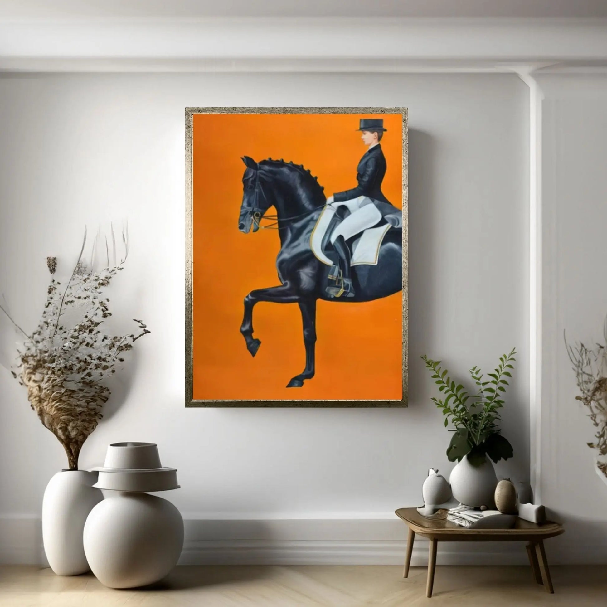 Minimalistic s Horse Woman Orange Abstract Canvas Wall Art Poster Print,Nordic Scandinavian - Y Canvas