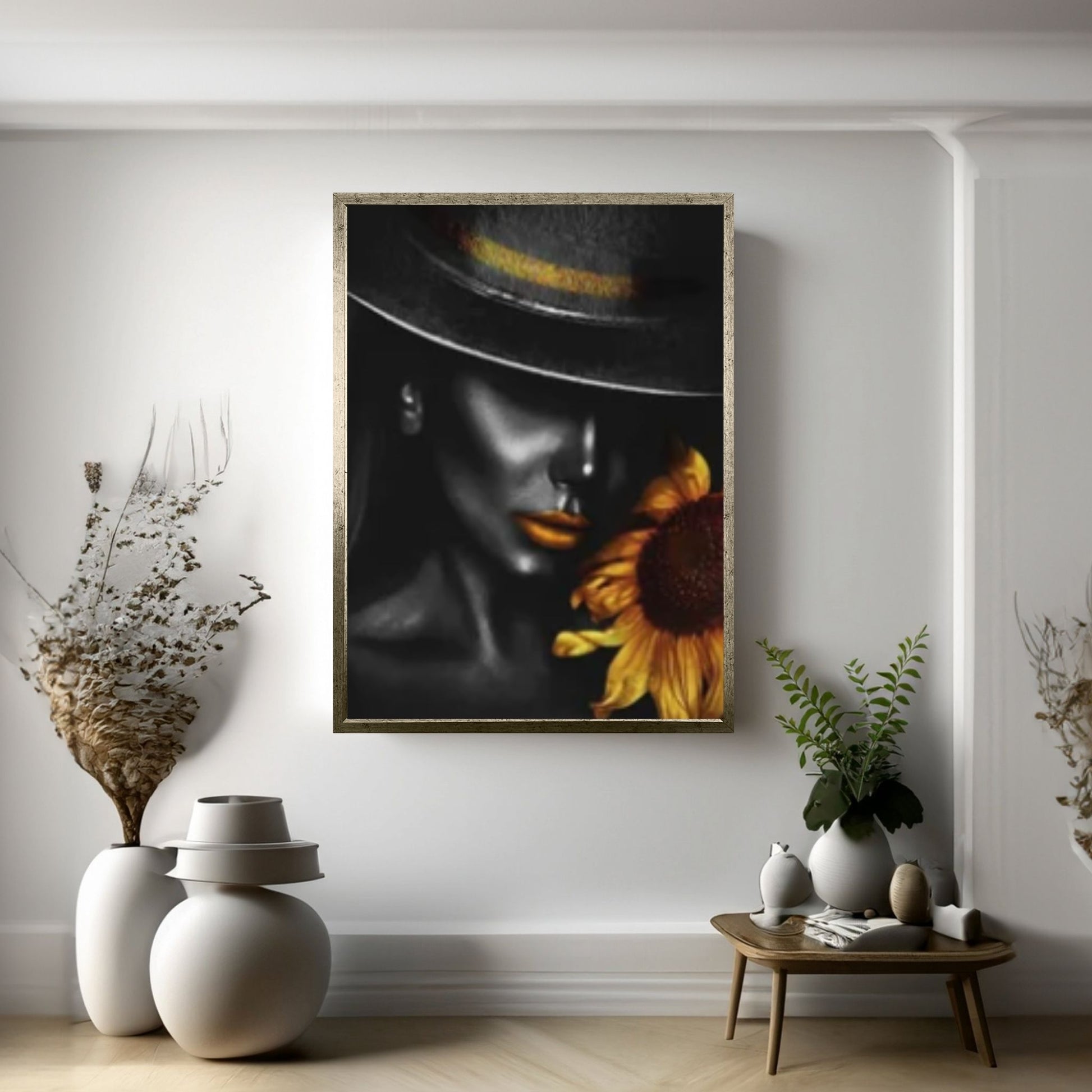 African Art Wall Decor, African Woman Makeup Wall Art, Abstract Canvas Art, Modern Gold Lips Wall Art - Y Canvas