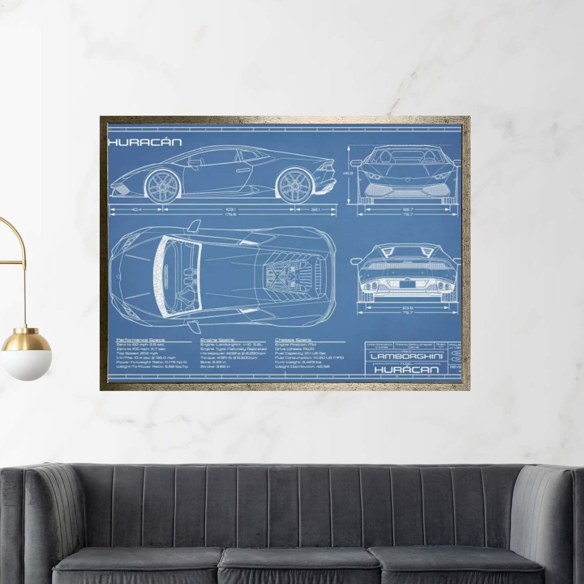 Lamborghini Huracan LP 610-4 | Blueprint Canvas Wall Art - Y Canvas