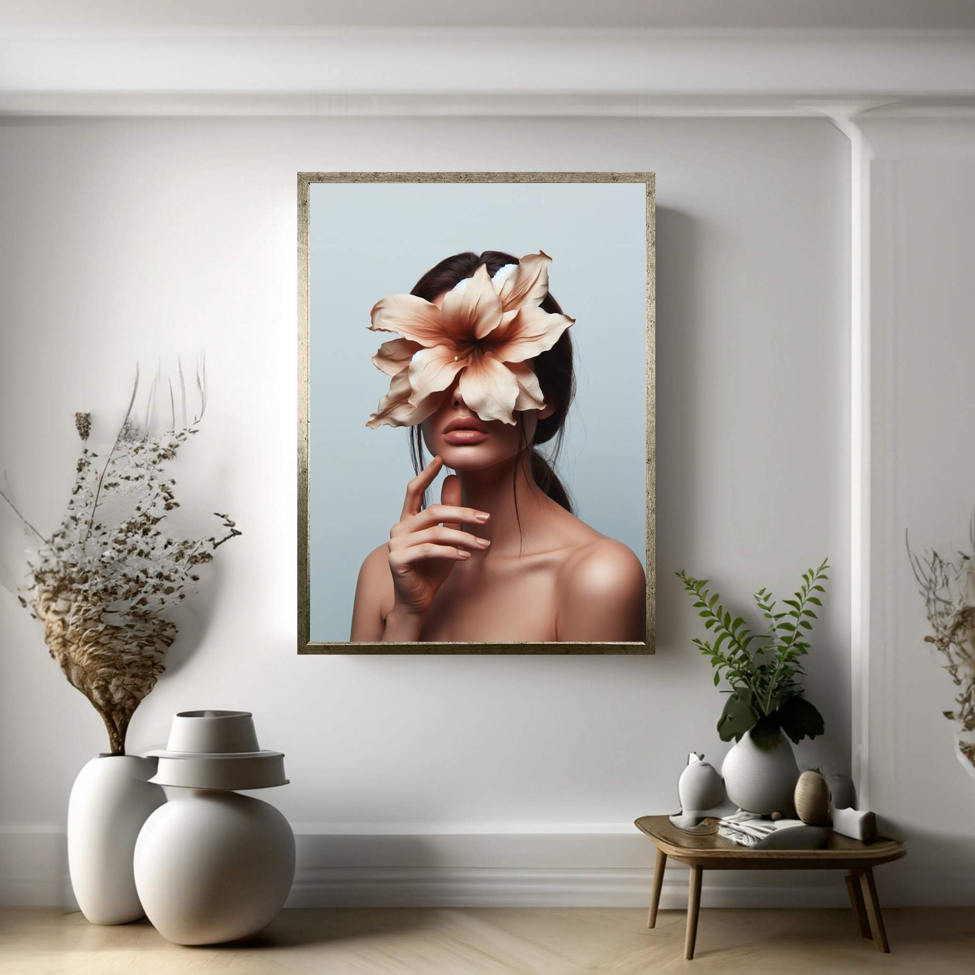 Woman Canvas Flower Portrait Canvas Wall Art - Y Canvas