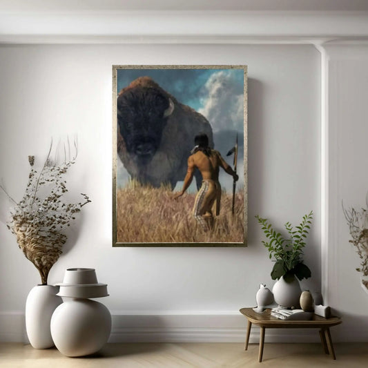 American Indian Art Canvas-Native Indian Buffalo Hunters Art Canvas Print Poster - Y Canvas