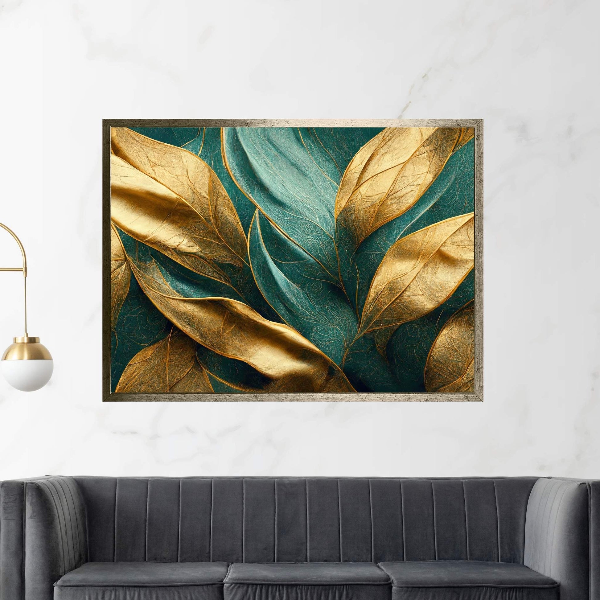 Abstract Yellow Gold Green Flower Leef Canvas Wall Art - Y Canvas