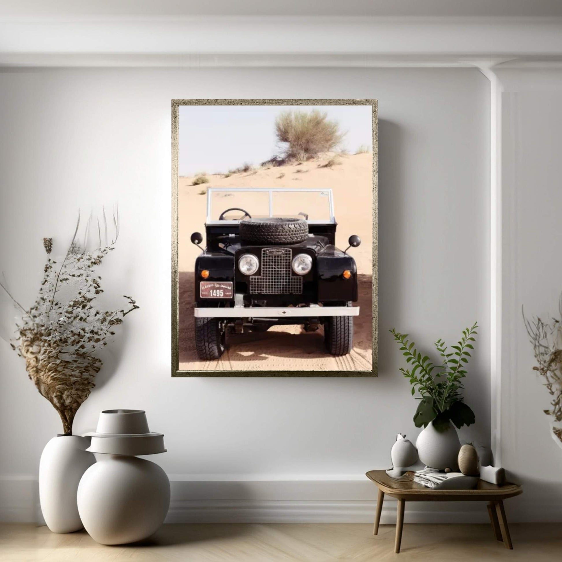 Dubai UAE - Classic Black Land Rover Canvas Wall Art - Y Canvas