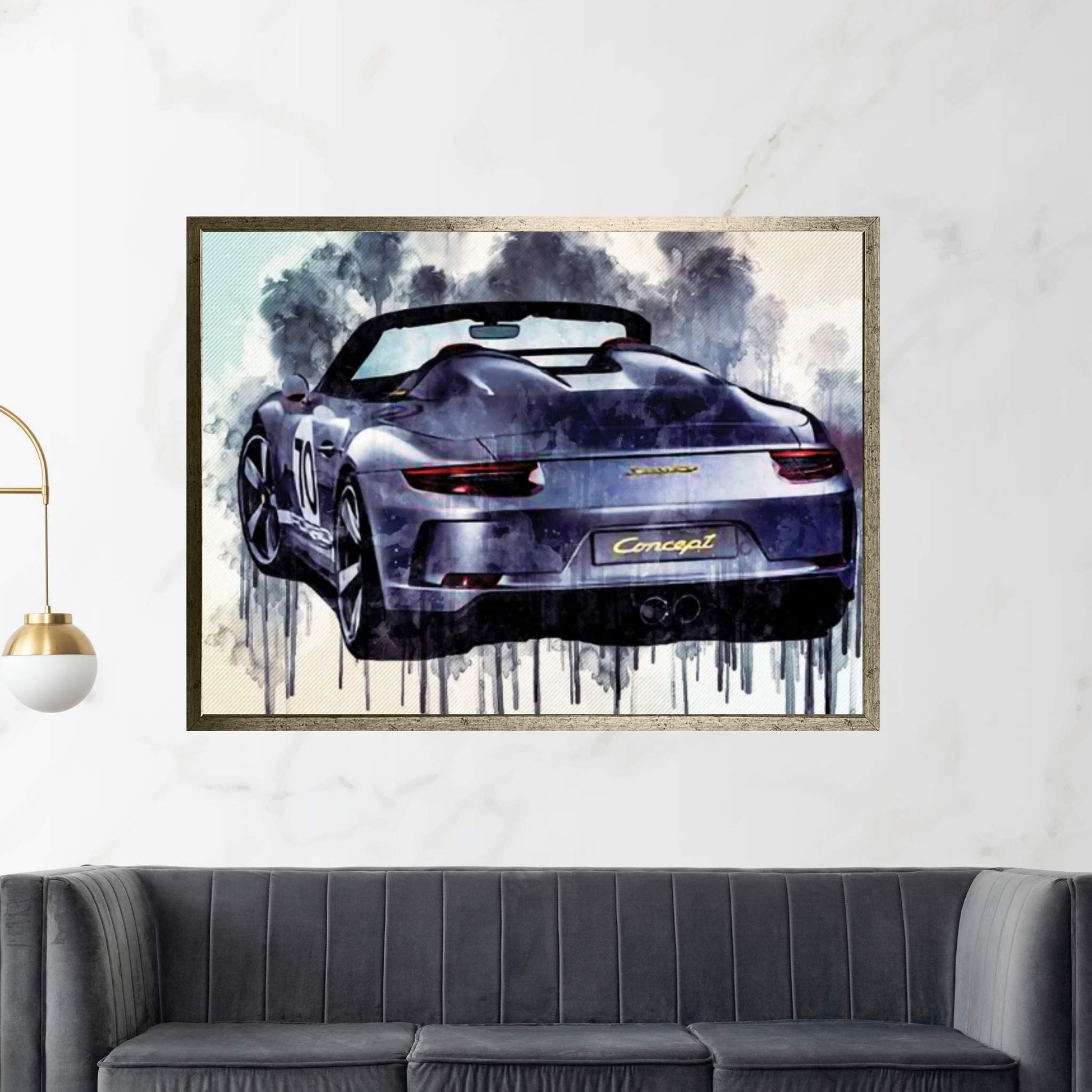 Porsche 911 Speedster Concept 2018 Silver Convertible Rear View Race Car German Sports Canvas Wall Art - Y Canvas