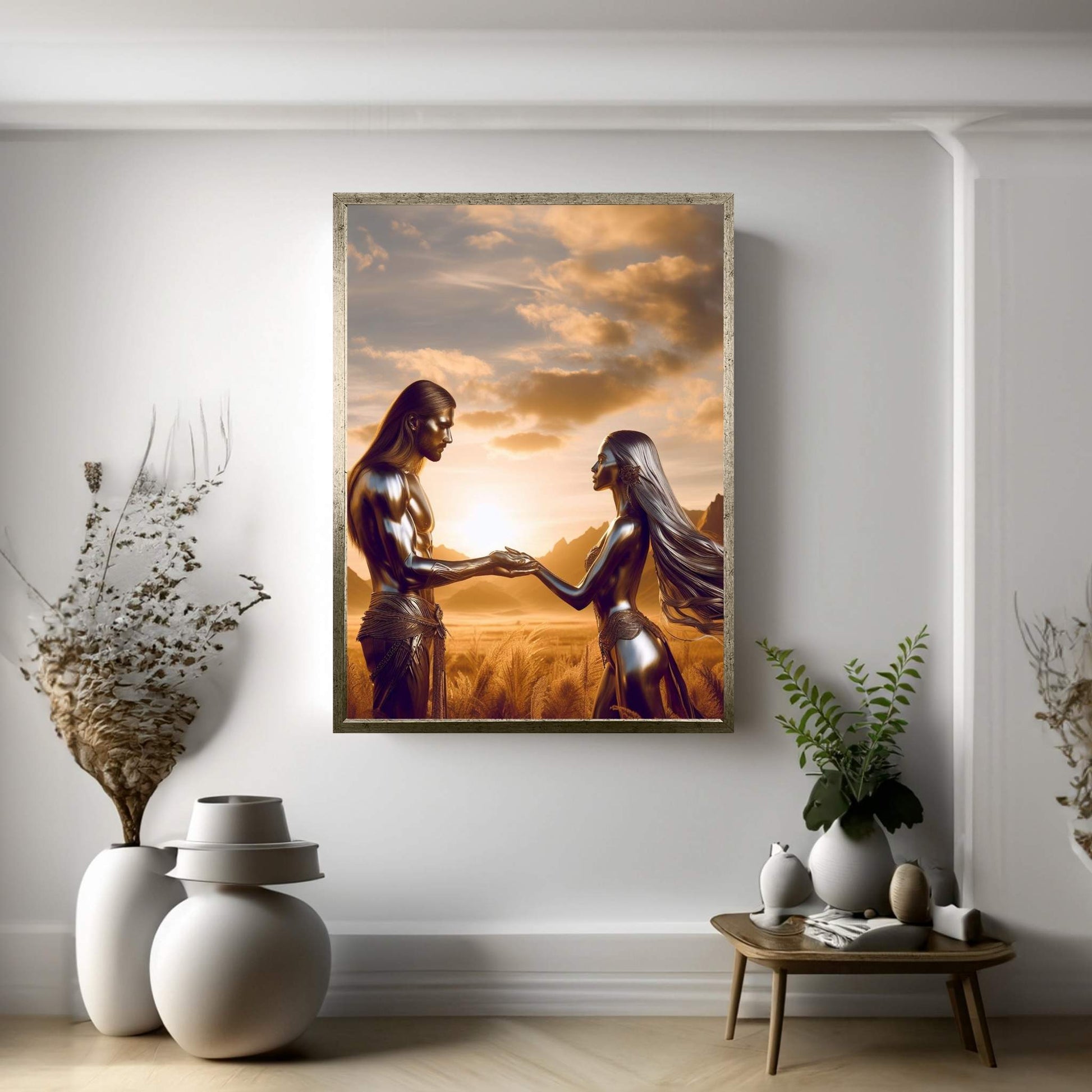 Metalic Love Man and Woman Canvas Wall Art - Y Canvas