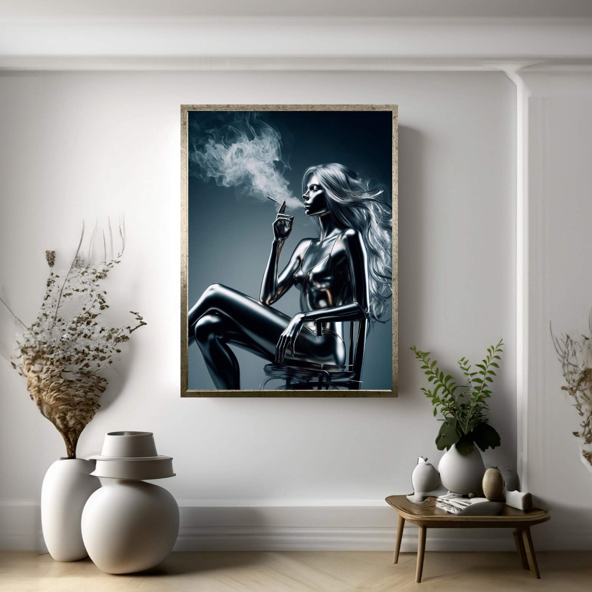 Metalic Robotics Smoke Woman Canvas Wall Art - Y Canvas