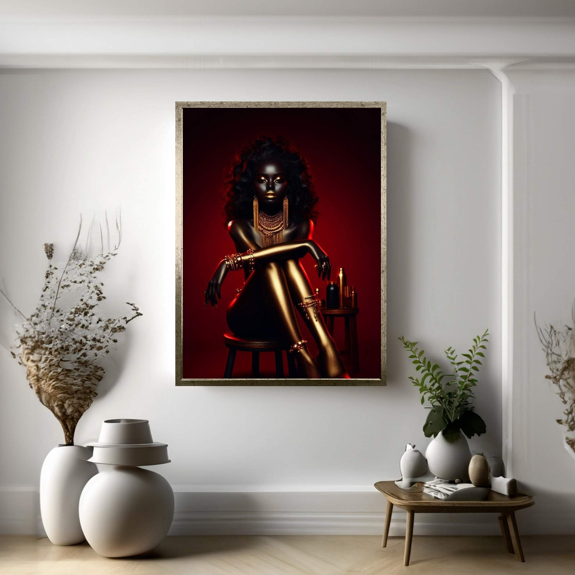 African Black Woman Gold Make-up Canvas Canvas Wall Art - Y Canvas