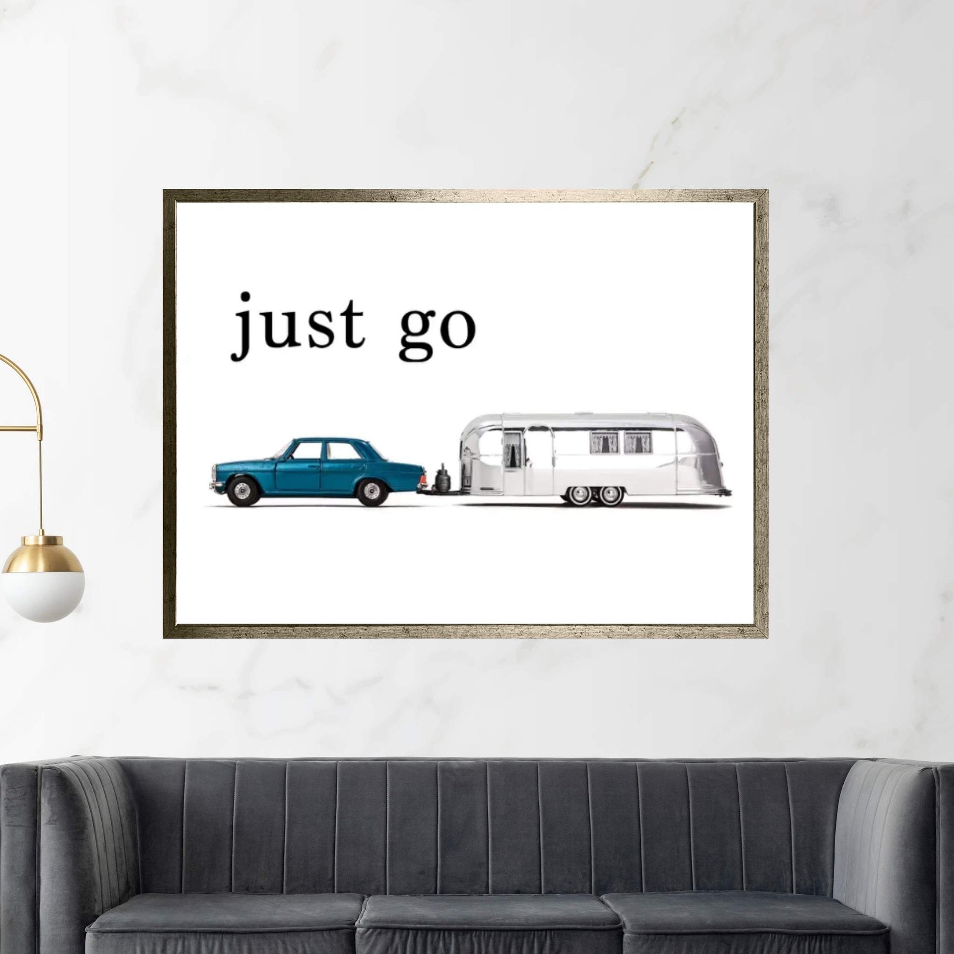 Airstream Car - Just Go Canvas Wall Art - Y Canvas