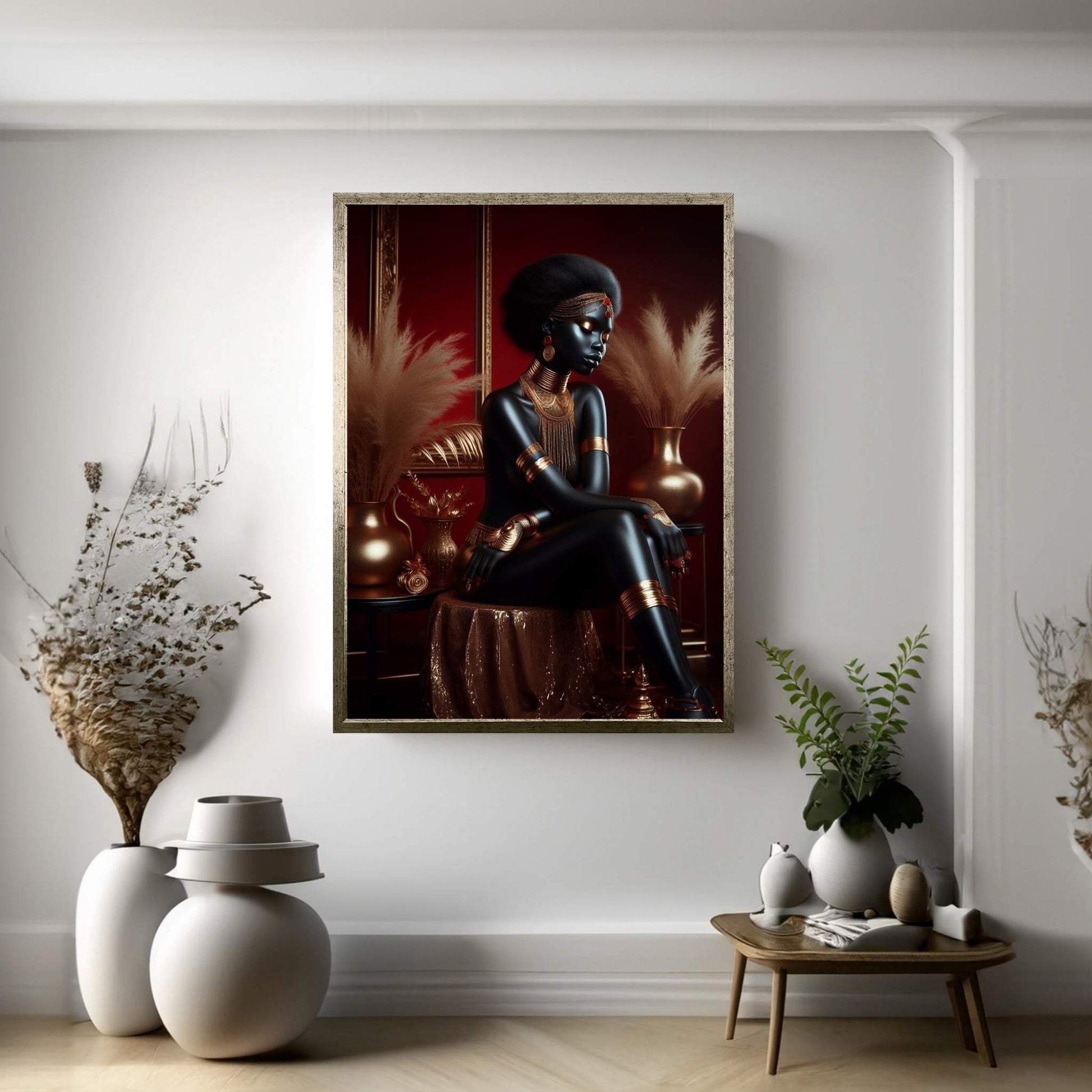 African Black Woman Gold Make-up Canvas Canvas Wall Art - Y Canvas