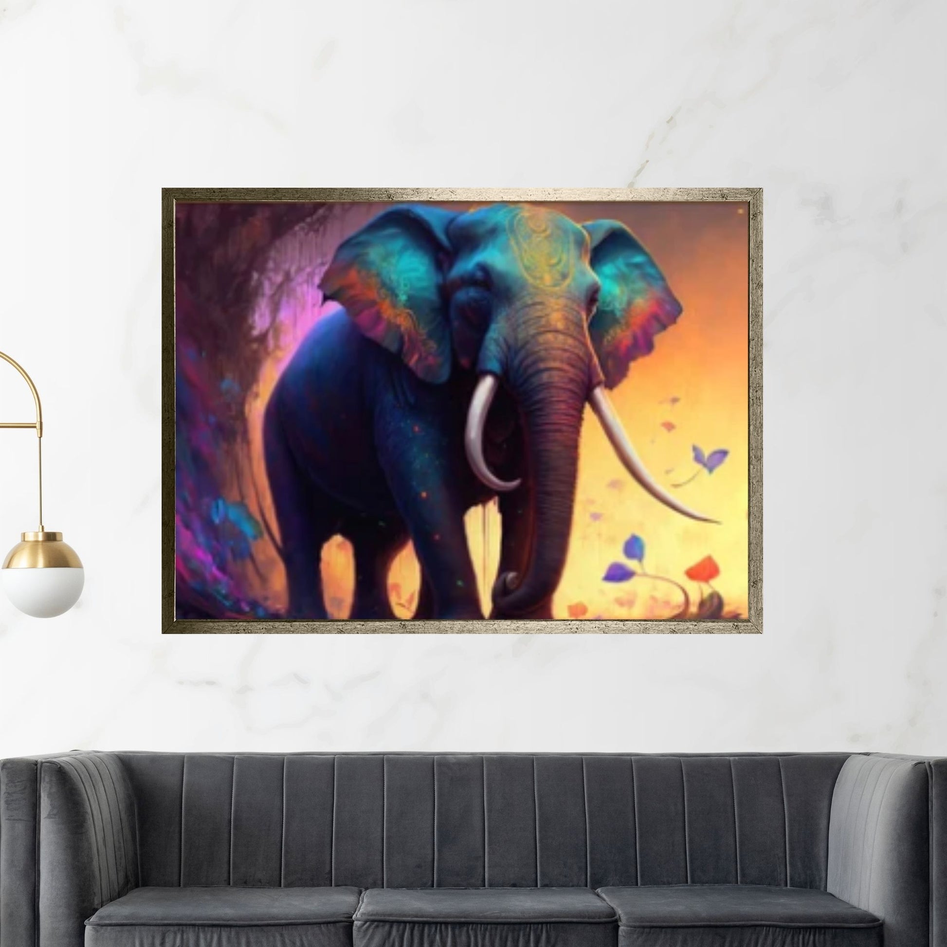 Abstract Animal Elephant Canvas Wall Art, Geometric Pop Art Portrait Illustration - Y Canvas