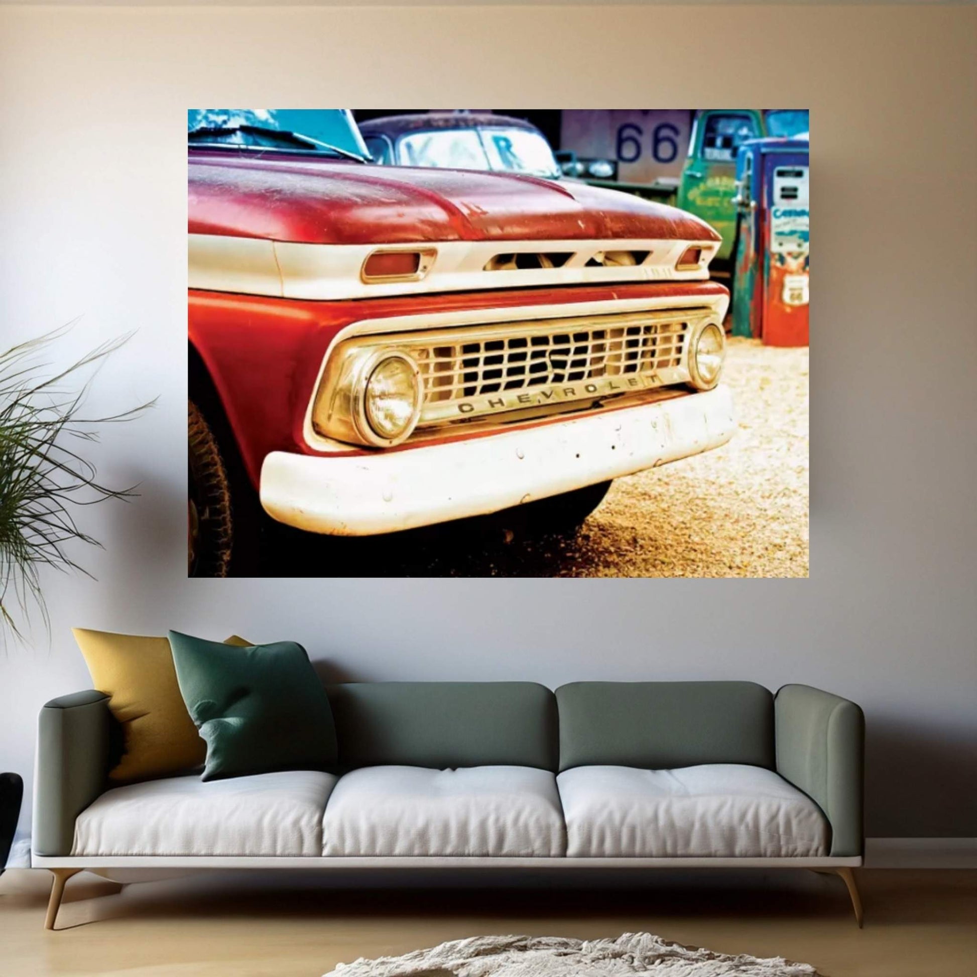 Classic Chevrolet Grill At U.S Route 66 Fill-Up Station Canvas Wall Art - Y Canvas